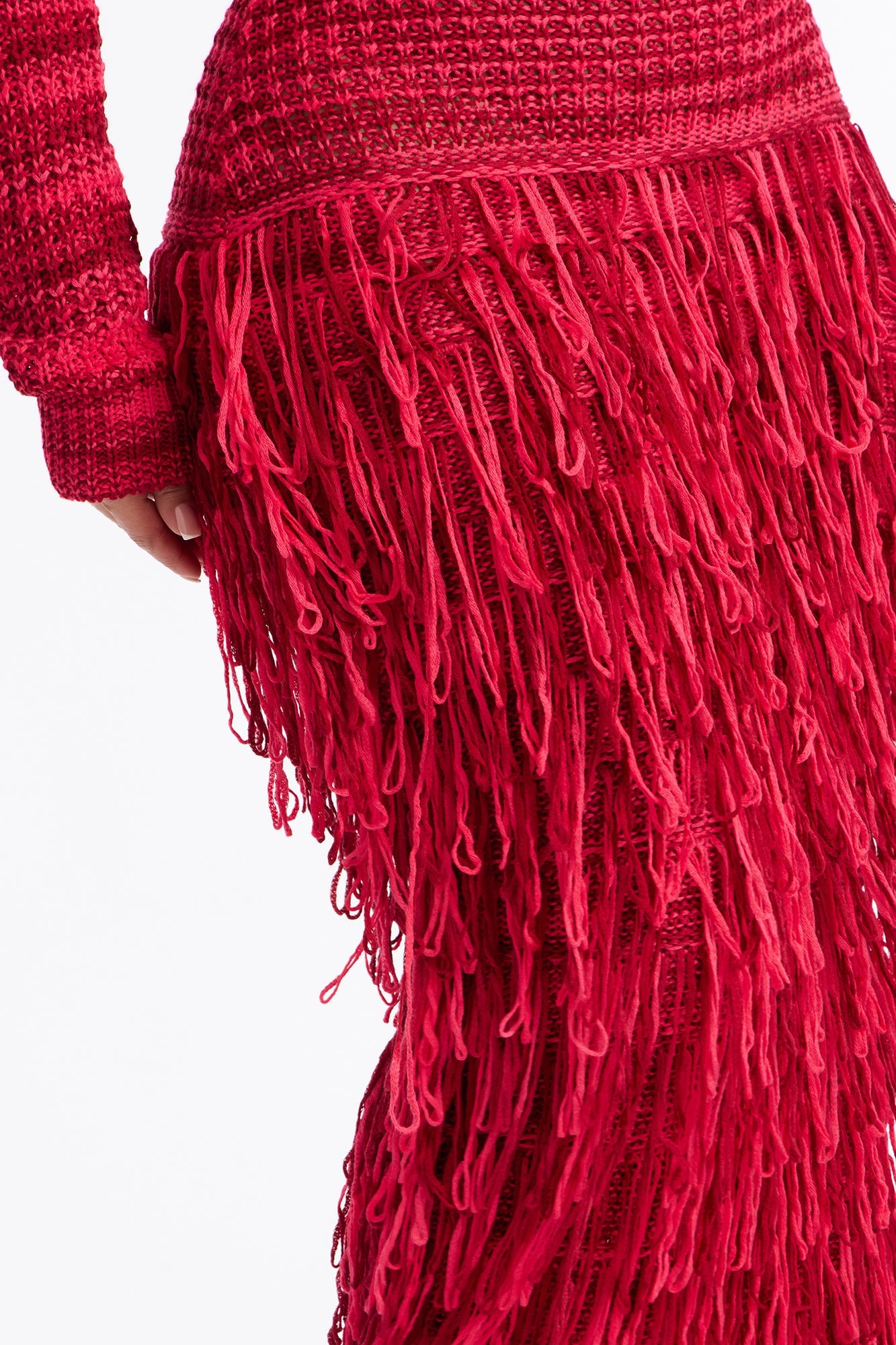 Amaya Striped Fringe Sweater Maxi Dress - Red image 7