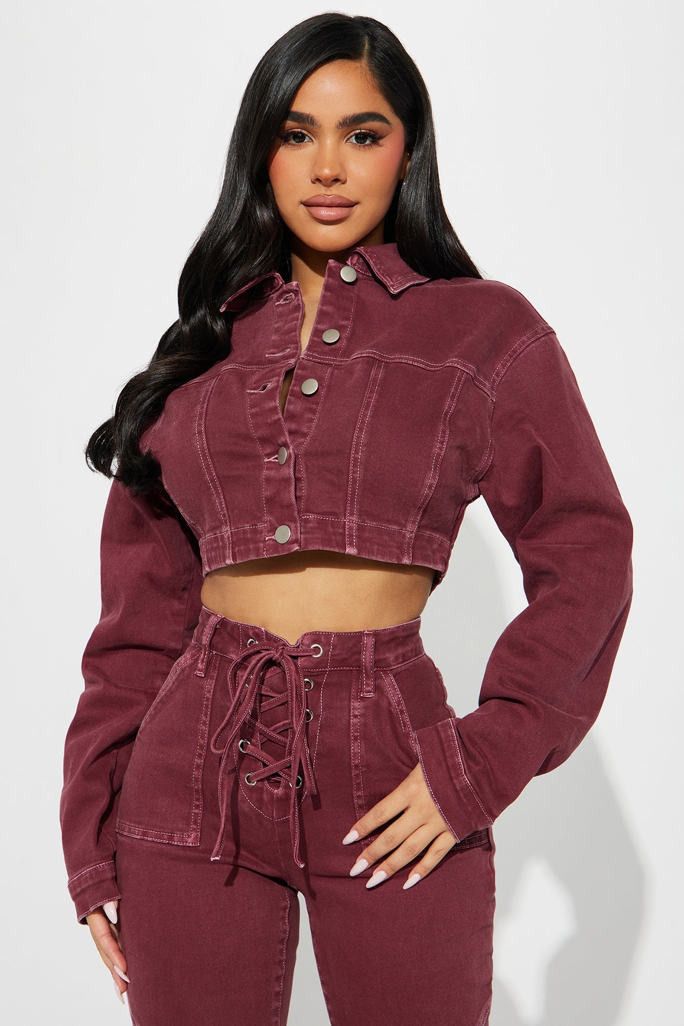 Bordeaux Stretch Denim Jacket - Wine image 4