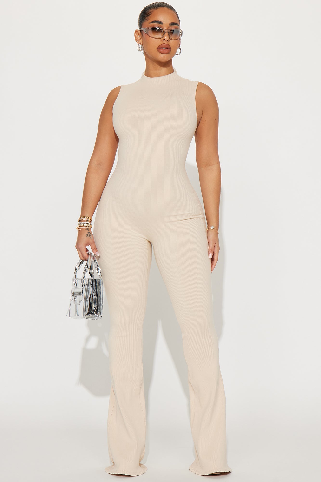 Amber Snatched Flare Jumpsuit - Cream image 4