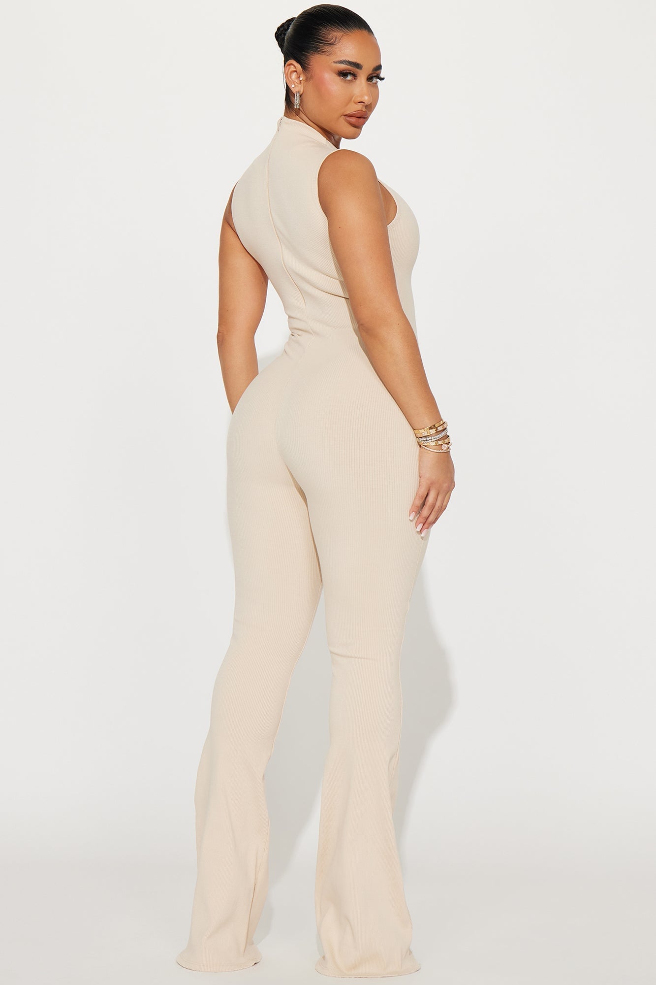 Amber Snatched Flare Jumpsuit - Cream image 6