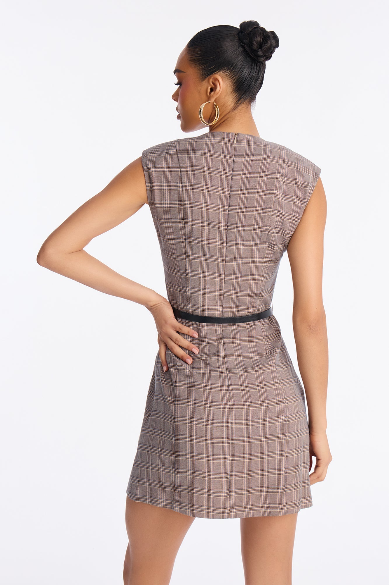 Josephine Belted Plaid Mini Dress - Brown/combo image 8