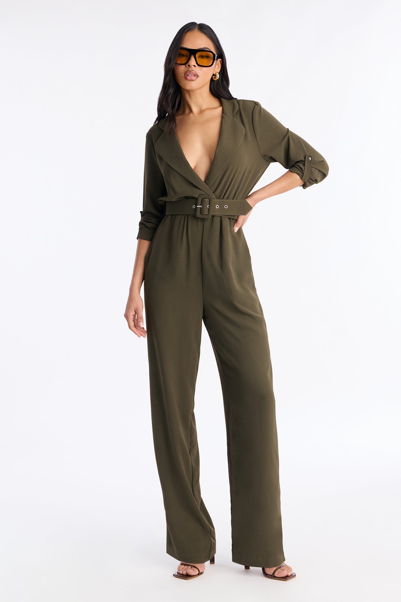 Running Around Belted Straight Leg Jumpsuit - Olive image 5