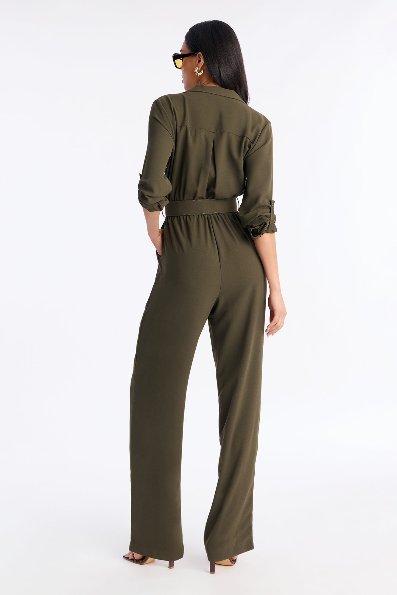 Running Around Belted Straight Leg Jumpsuit - Olive image 8