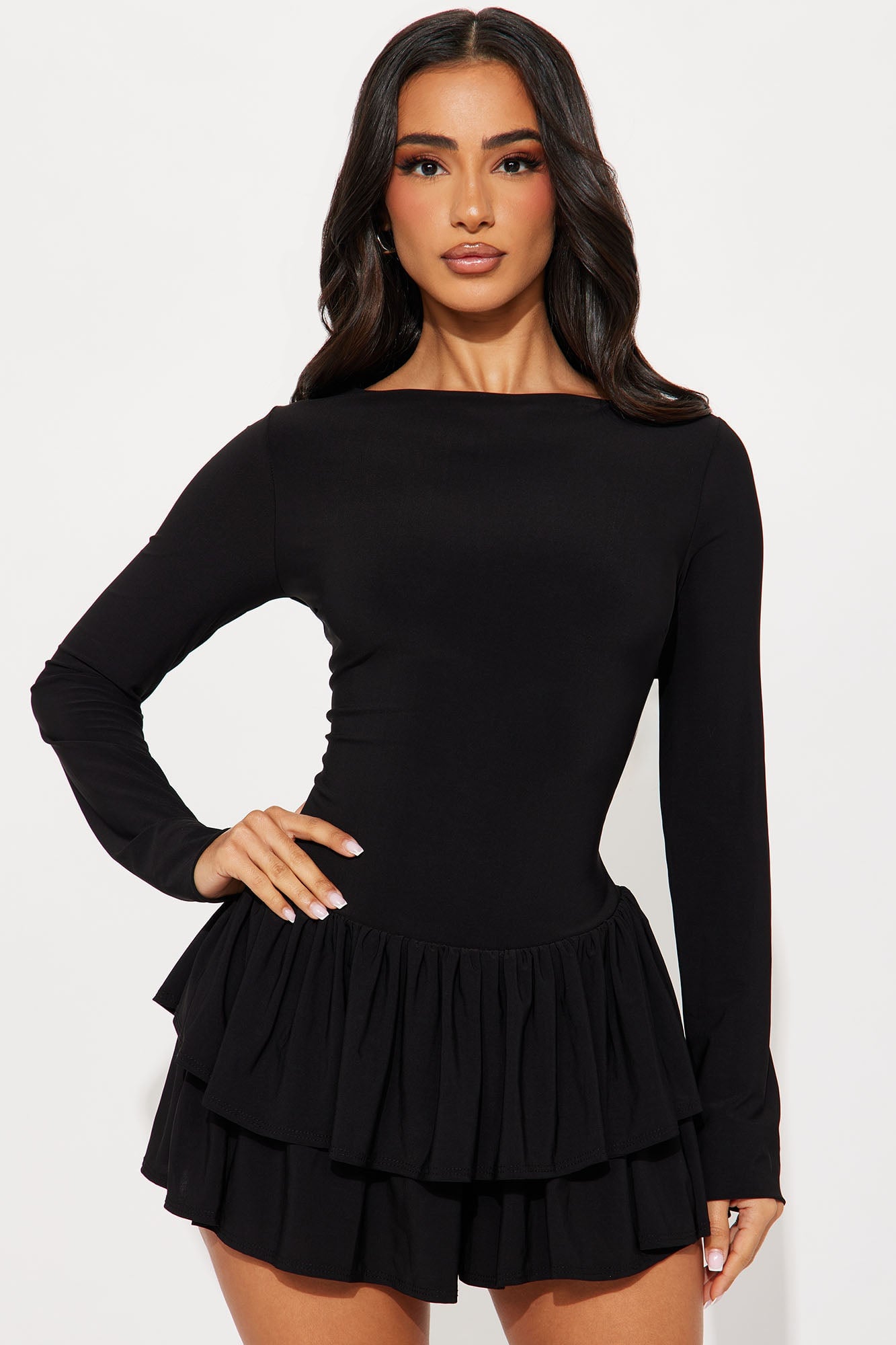 Just A Girl Long Sleeve Romper - Black image 4