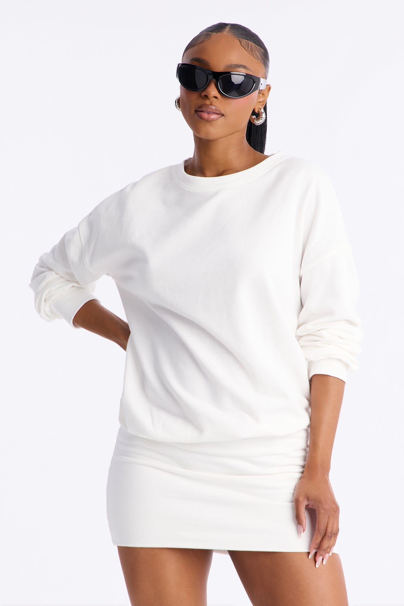 Natalie Long Sleeve Sweater Mini Dress - White image 2