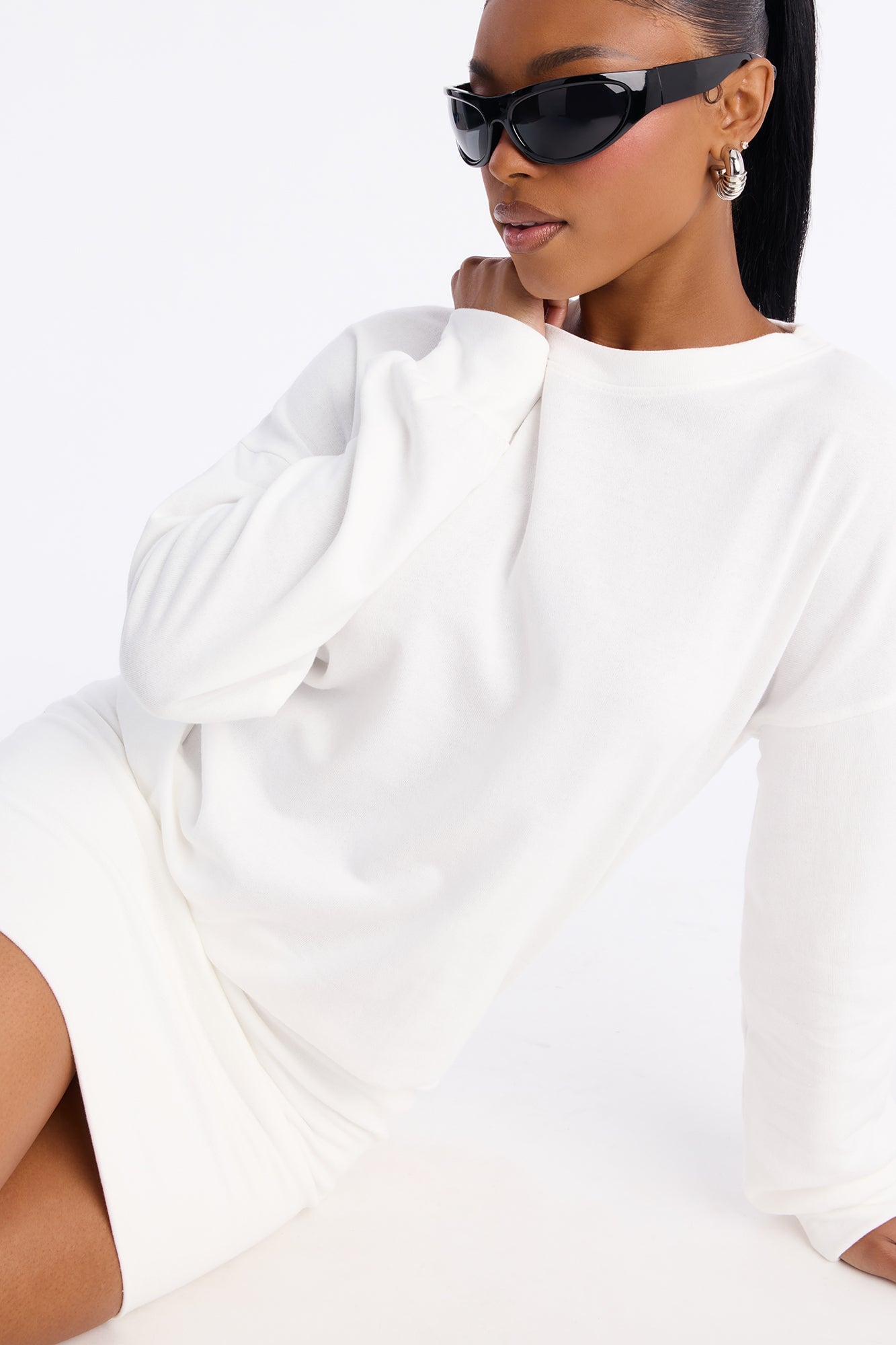 Natalie Long Sleeve Sweater Mini Dress - White image 3