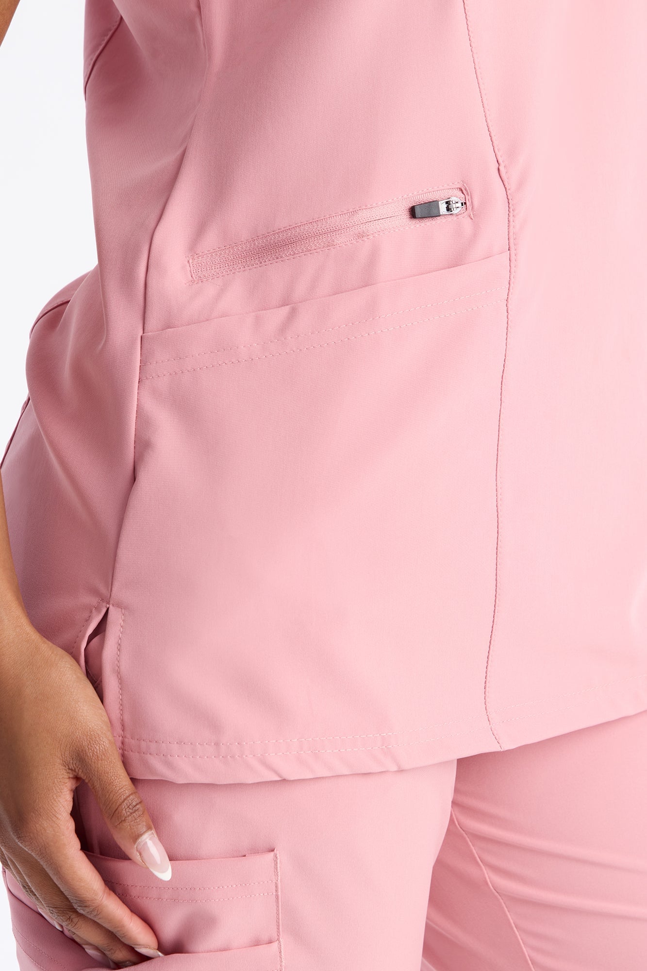 On High Alert Stretch Faux Wrap V Neck Scrub Top - Rose image 3