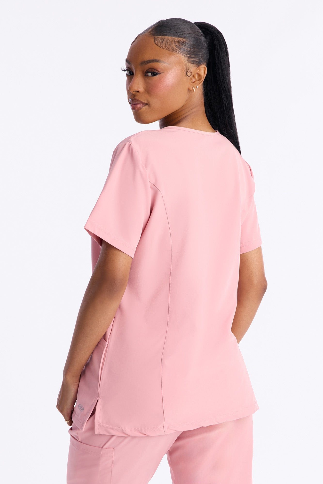 On High Alert Stretch Faux Wrap V Neck Scrub Top - Rose image 4