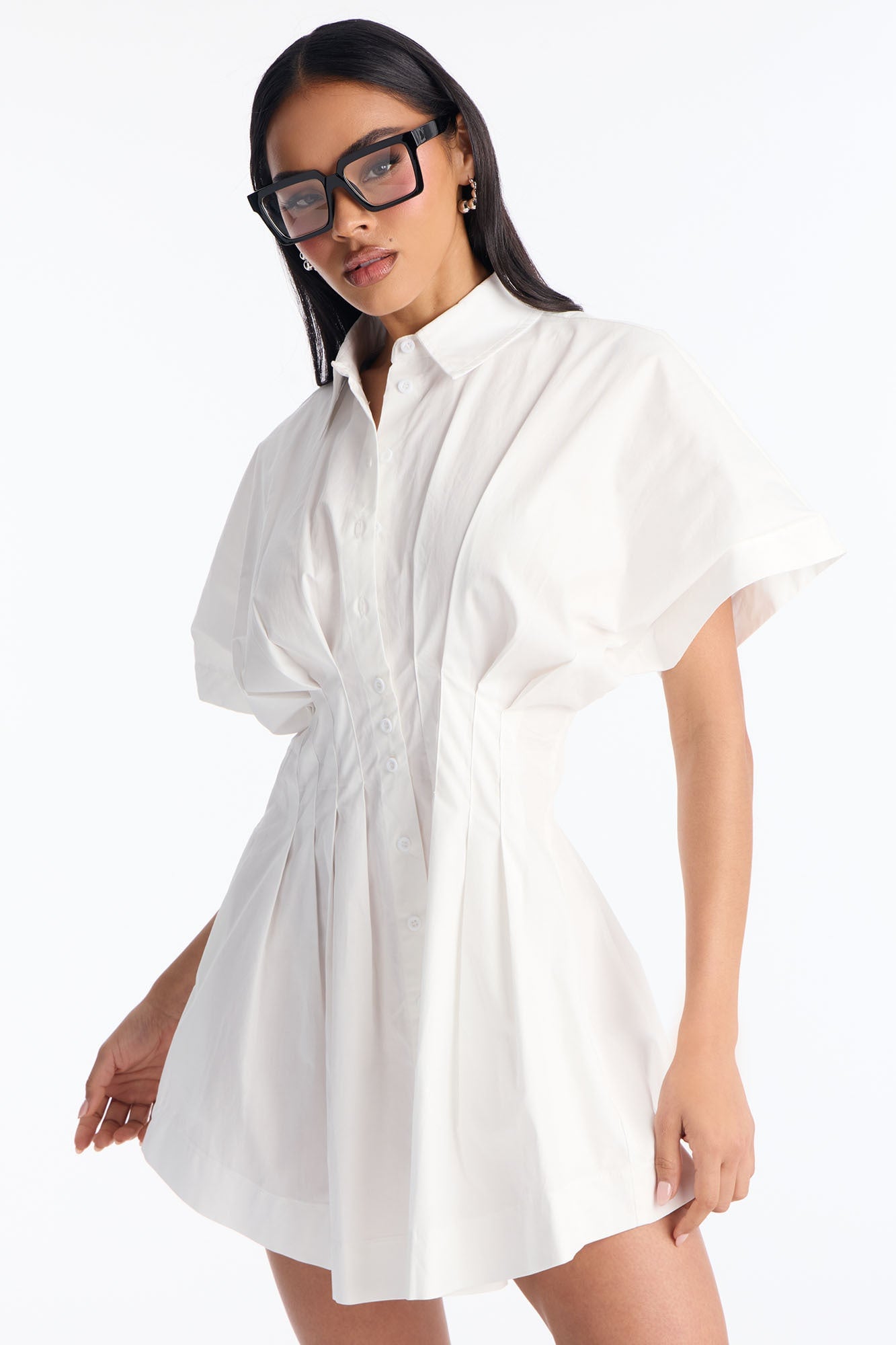 Mavis Short Sleeve Poplin Mini Dress - White image 6