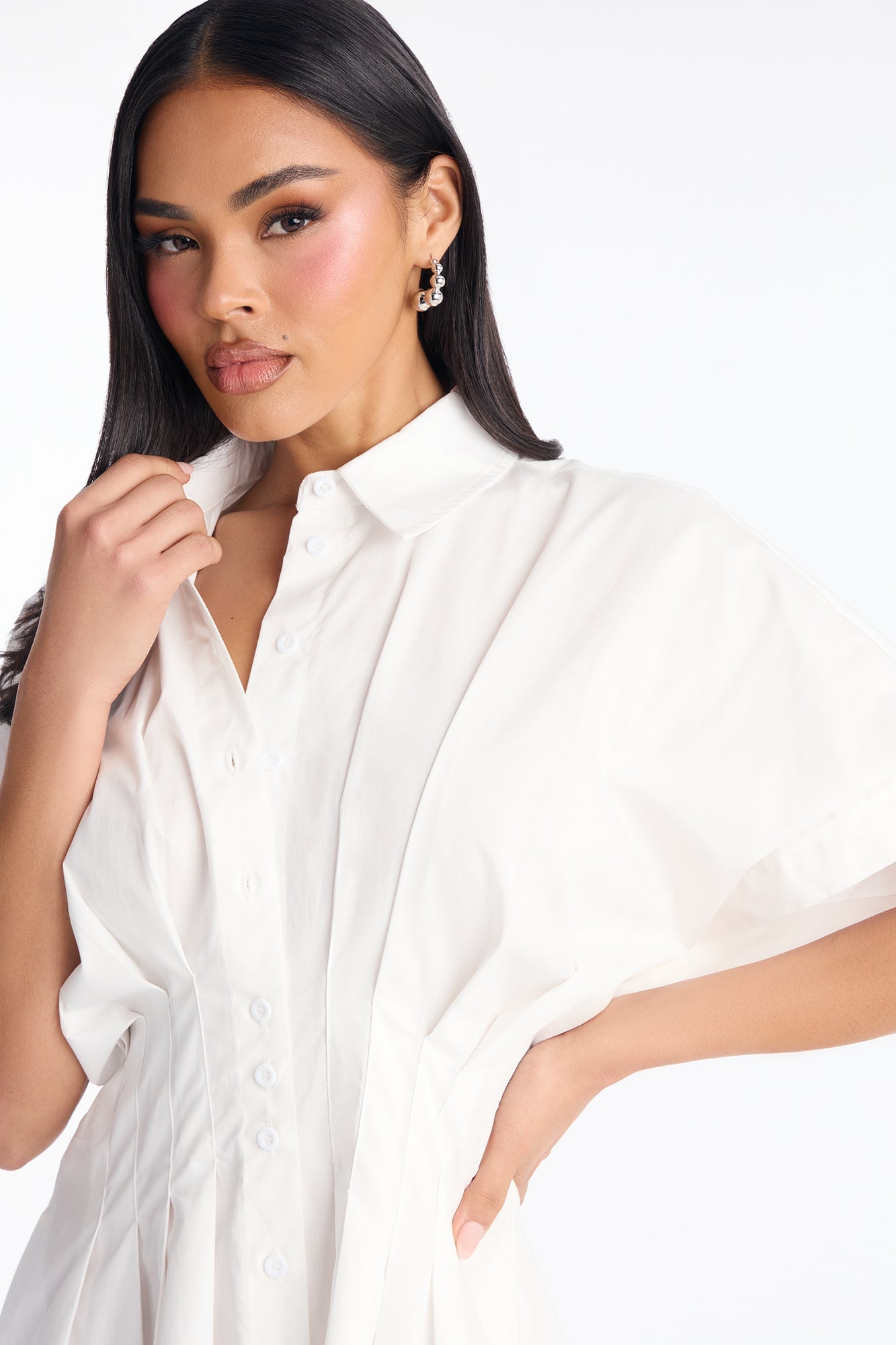 Mavis Short Sleeve Poplin Mini Dress - White image 7