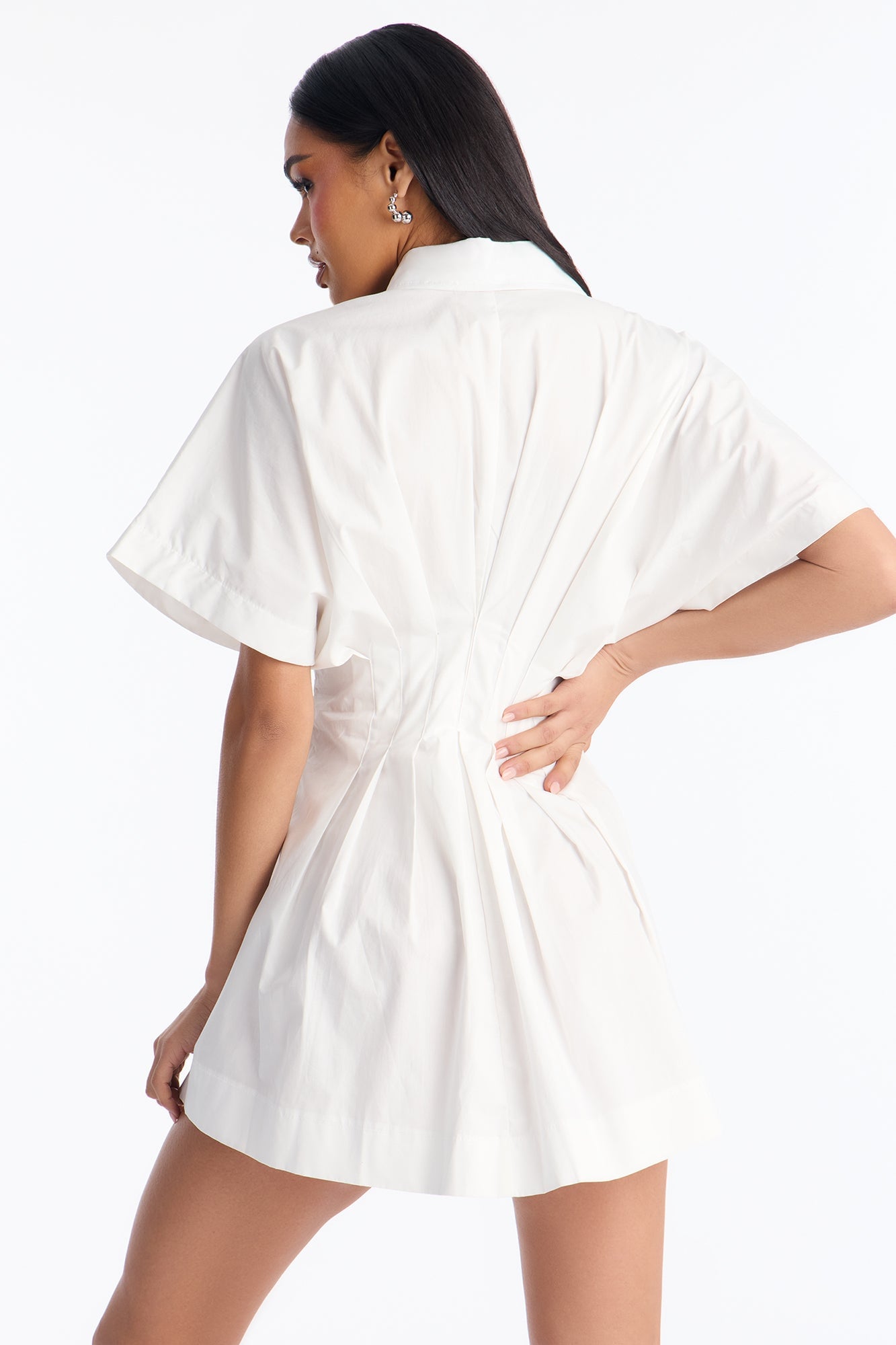 Mavis Short Sleeve Poplin Mini Dress - White image 8