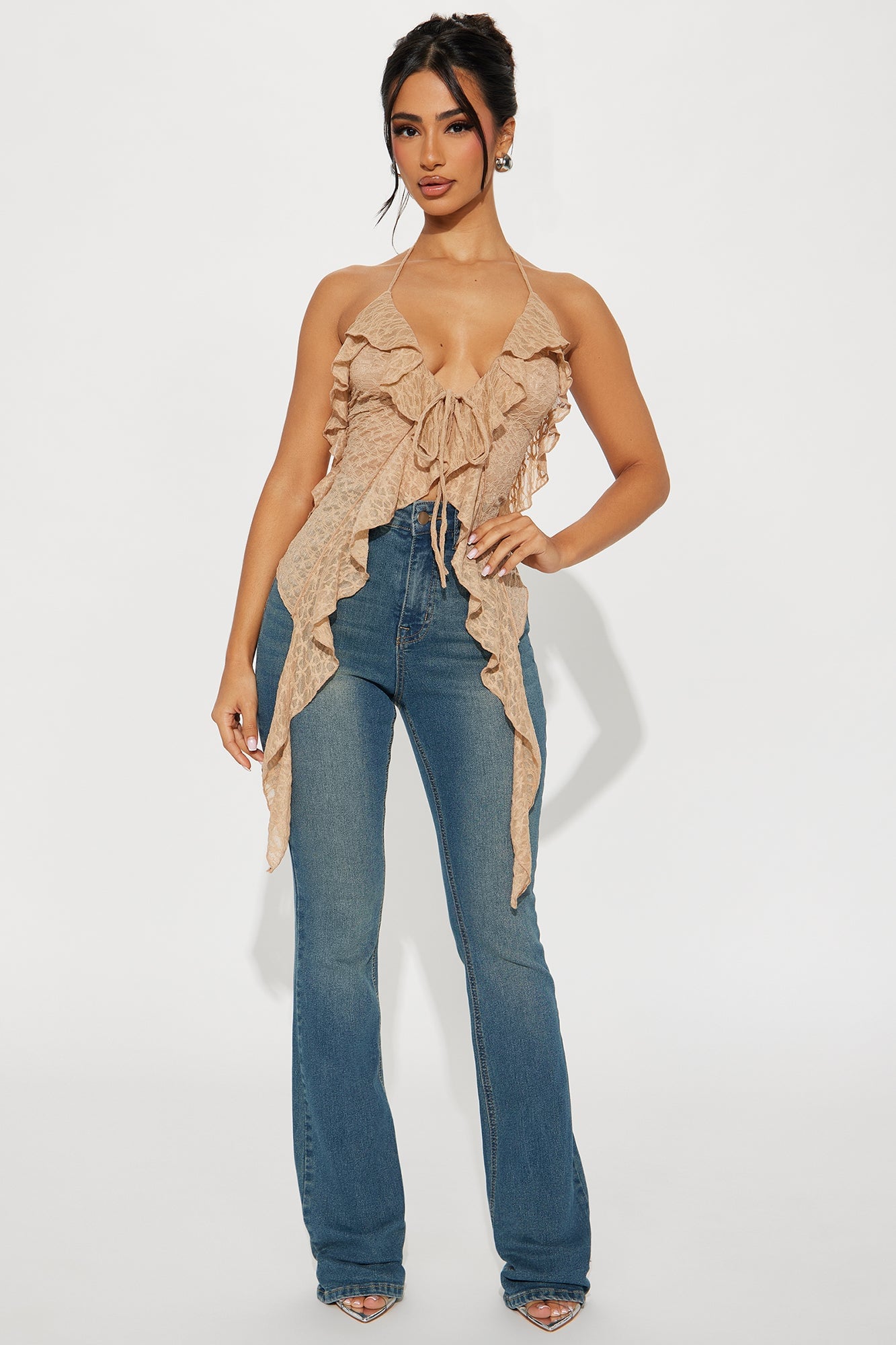Love Me Now Lace Halter Top - Camel image 1