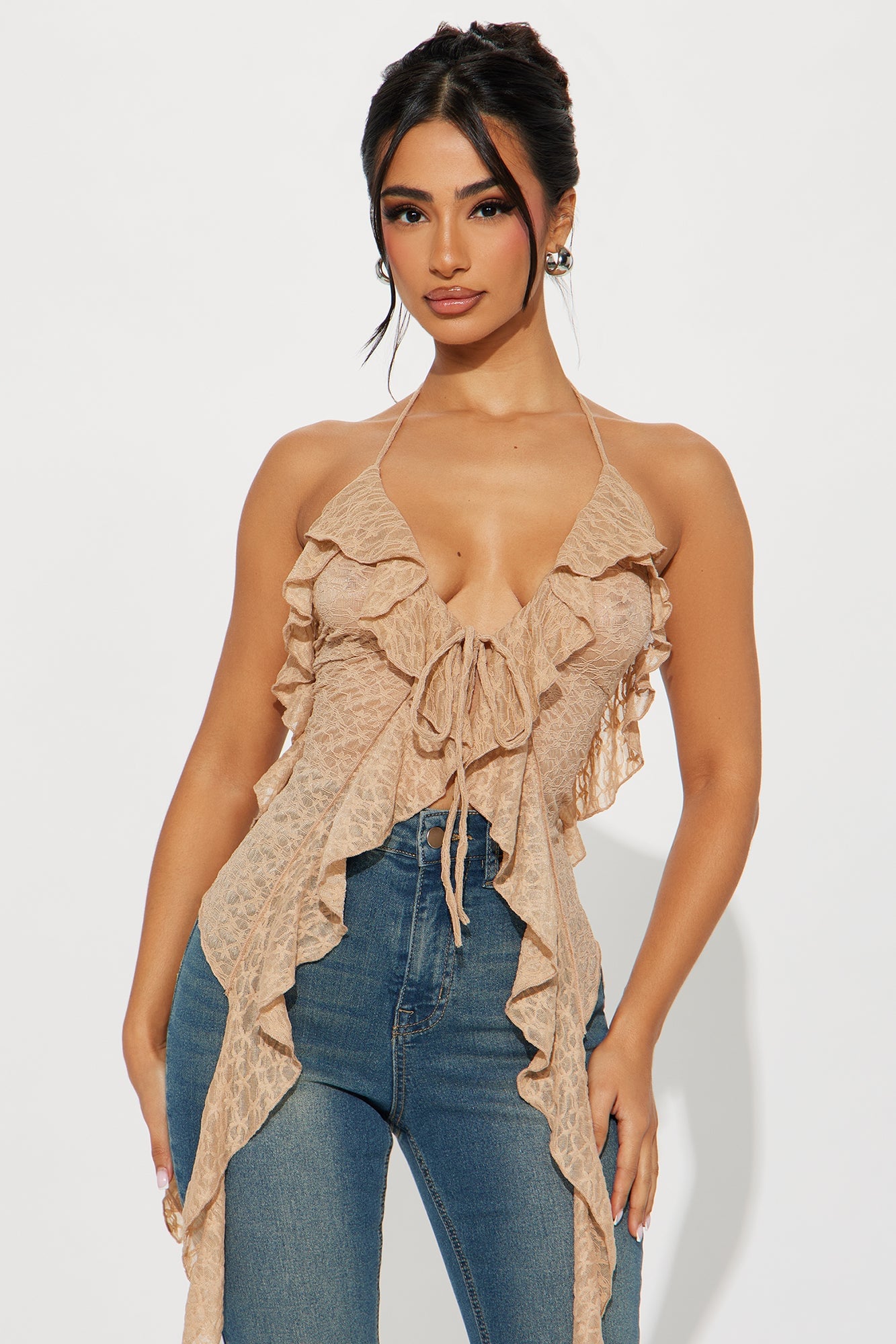 Love Me Now Lace Halter Top - Camel image 2