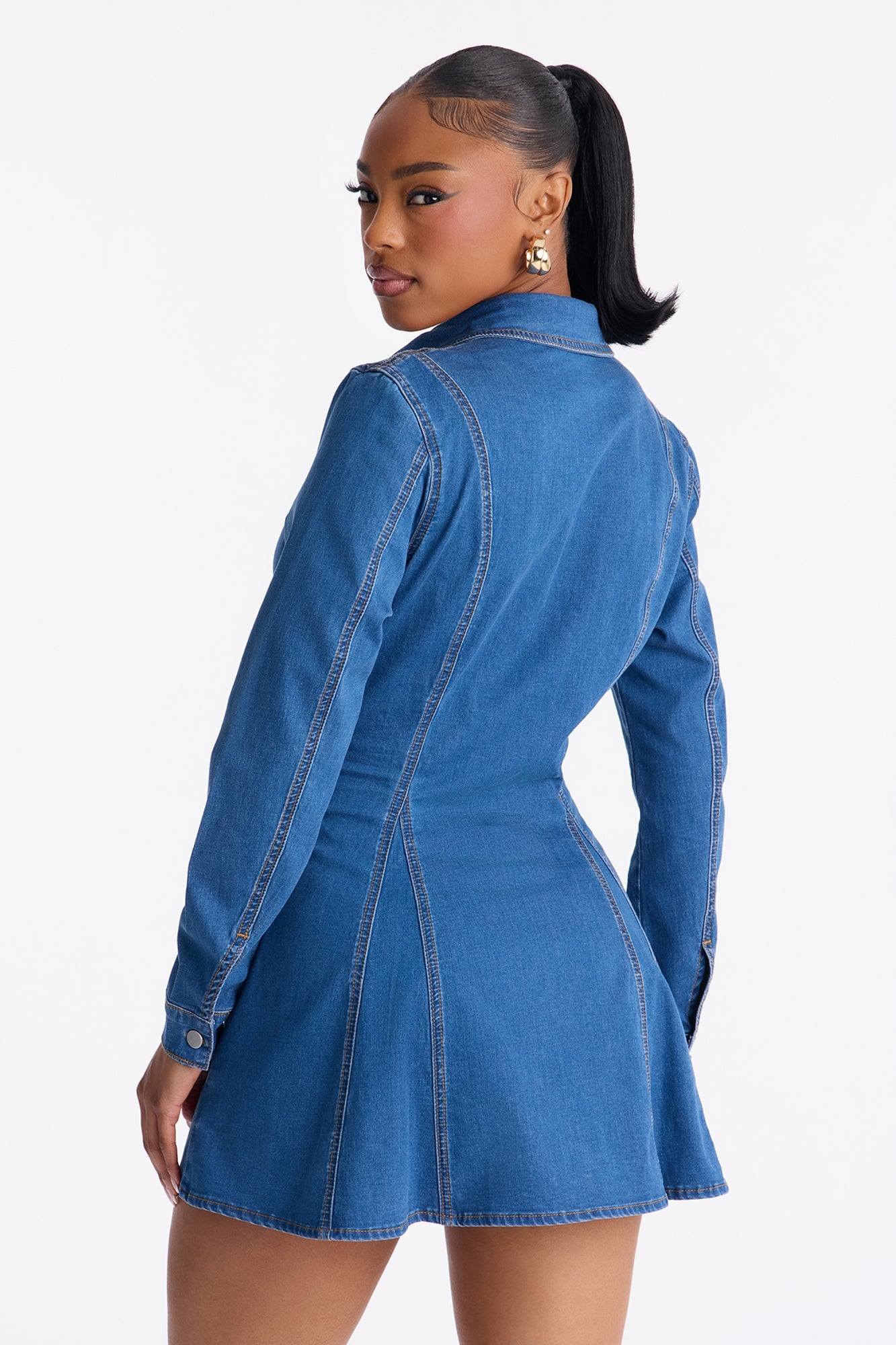 Jessi Long Sleeve Denim Mini Dress - Denim image 8