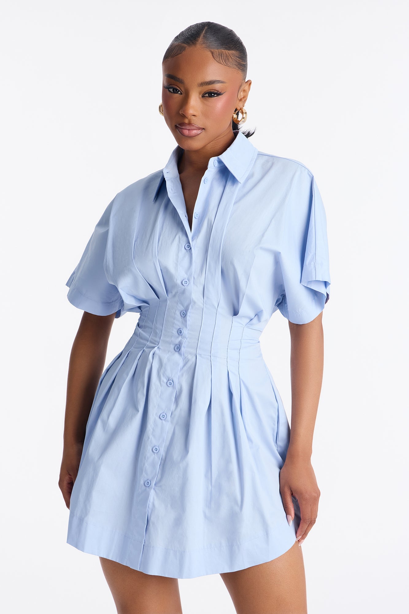 Mavis Short Sleeve Poplin Mini Dress - Blue image 4