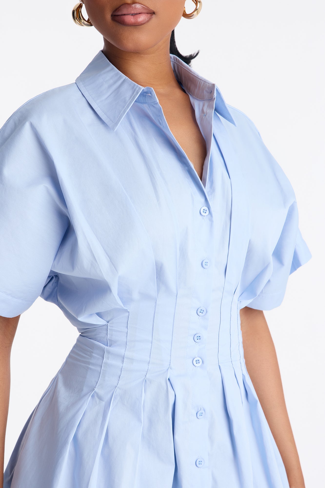 Mavis Short Sleeve Poplin Mini Dress - Blue image 6