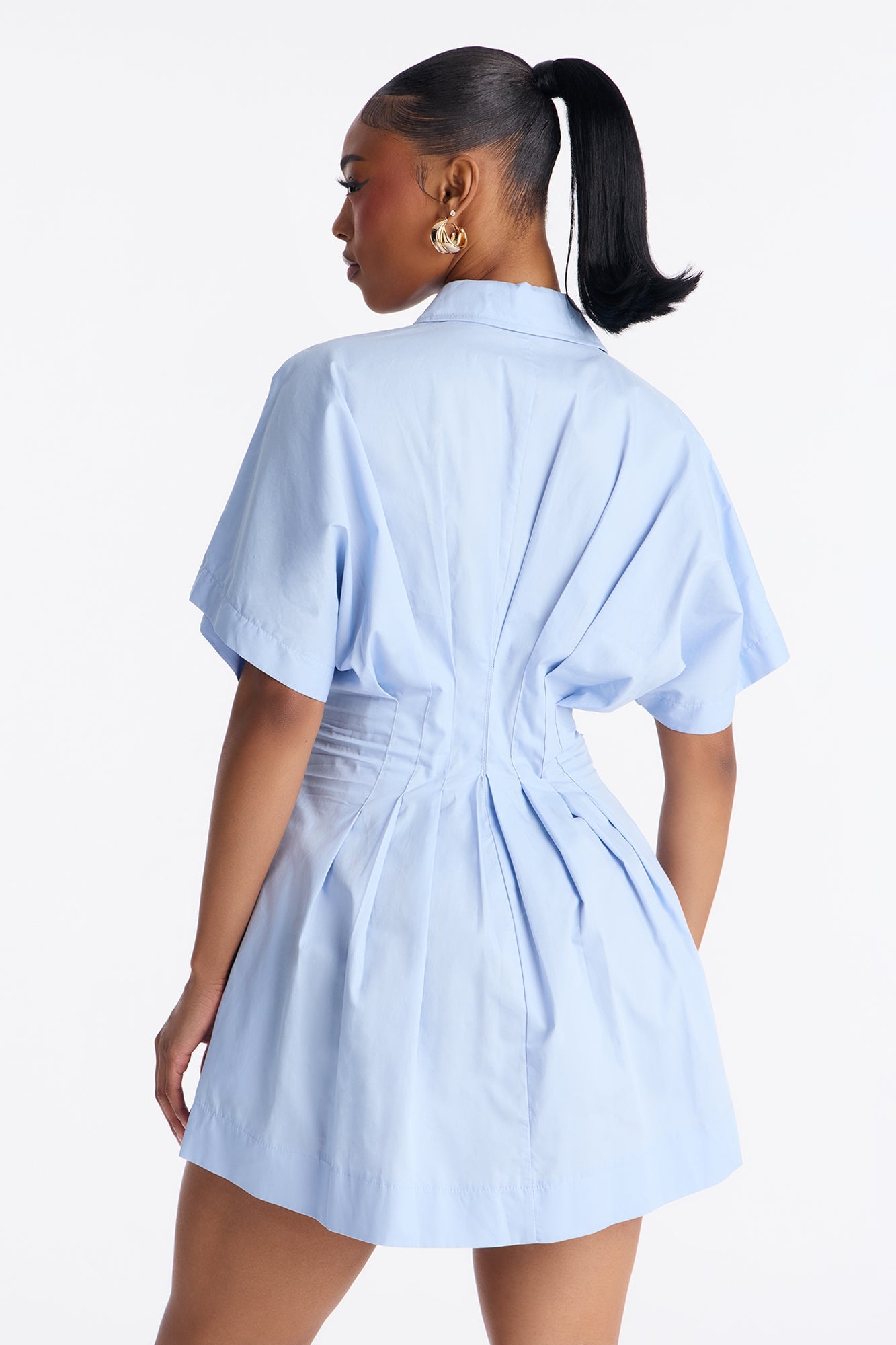 Mavis Short Sleeve Poplin Mini Dress - Blue image 7