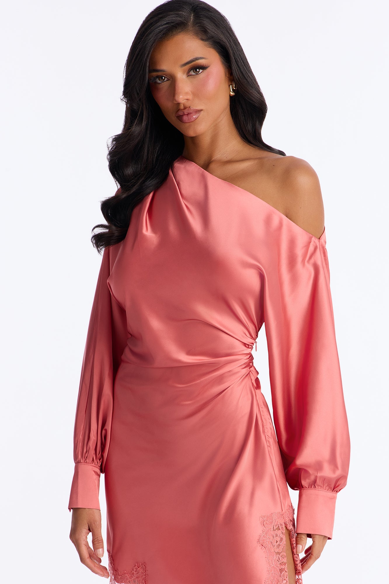 Savannah Asymmetrical Satin Mini Dress - Rose image 5