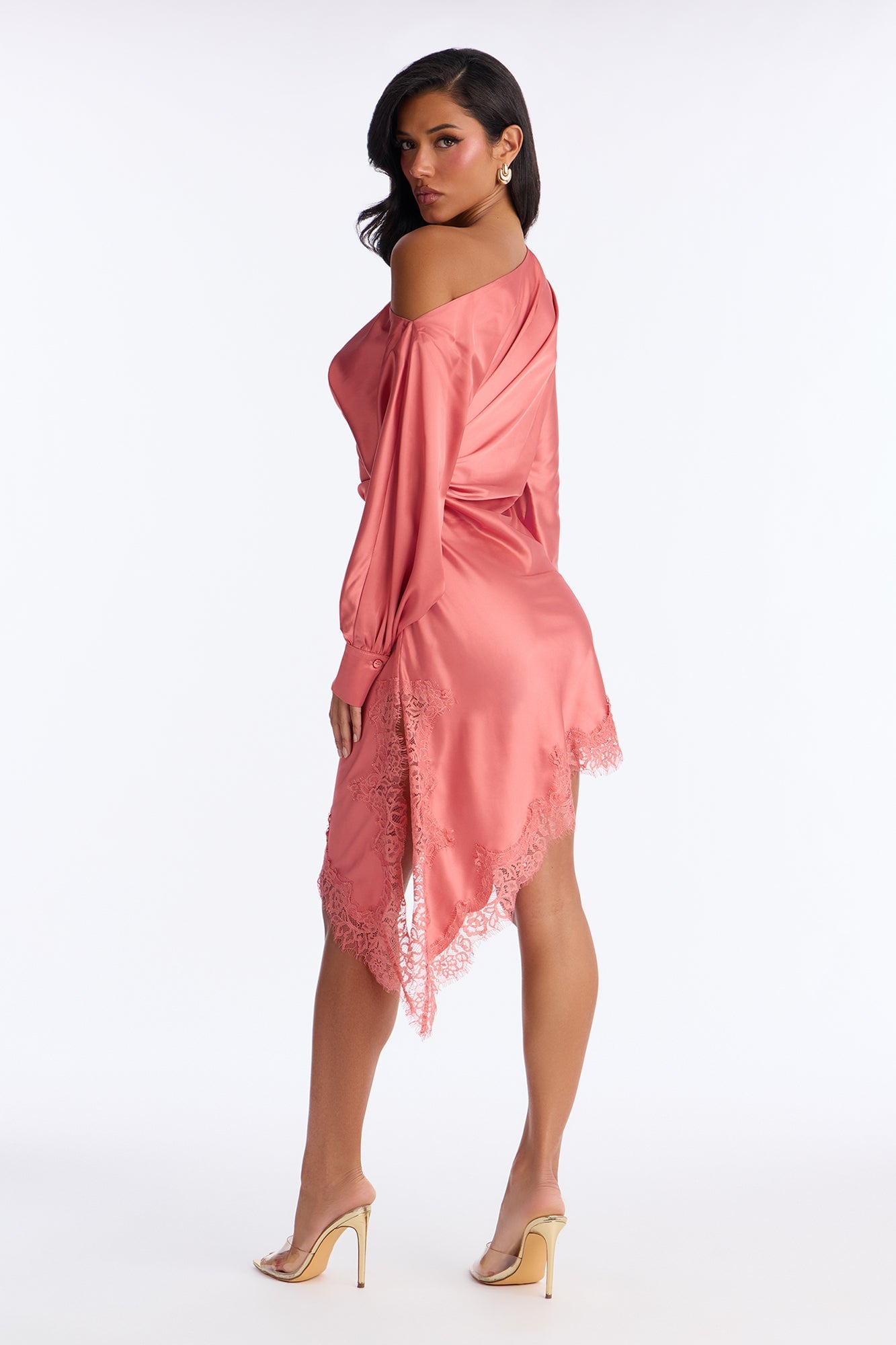 Savannah Asymmetrical Satin Mini Dress - Rose image 7