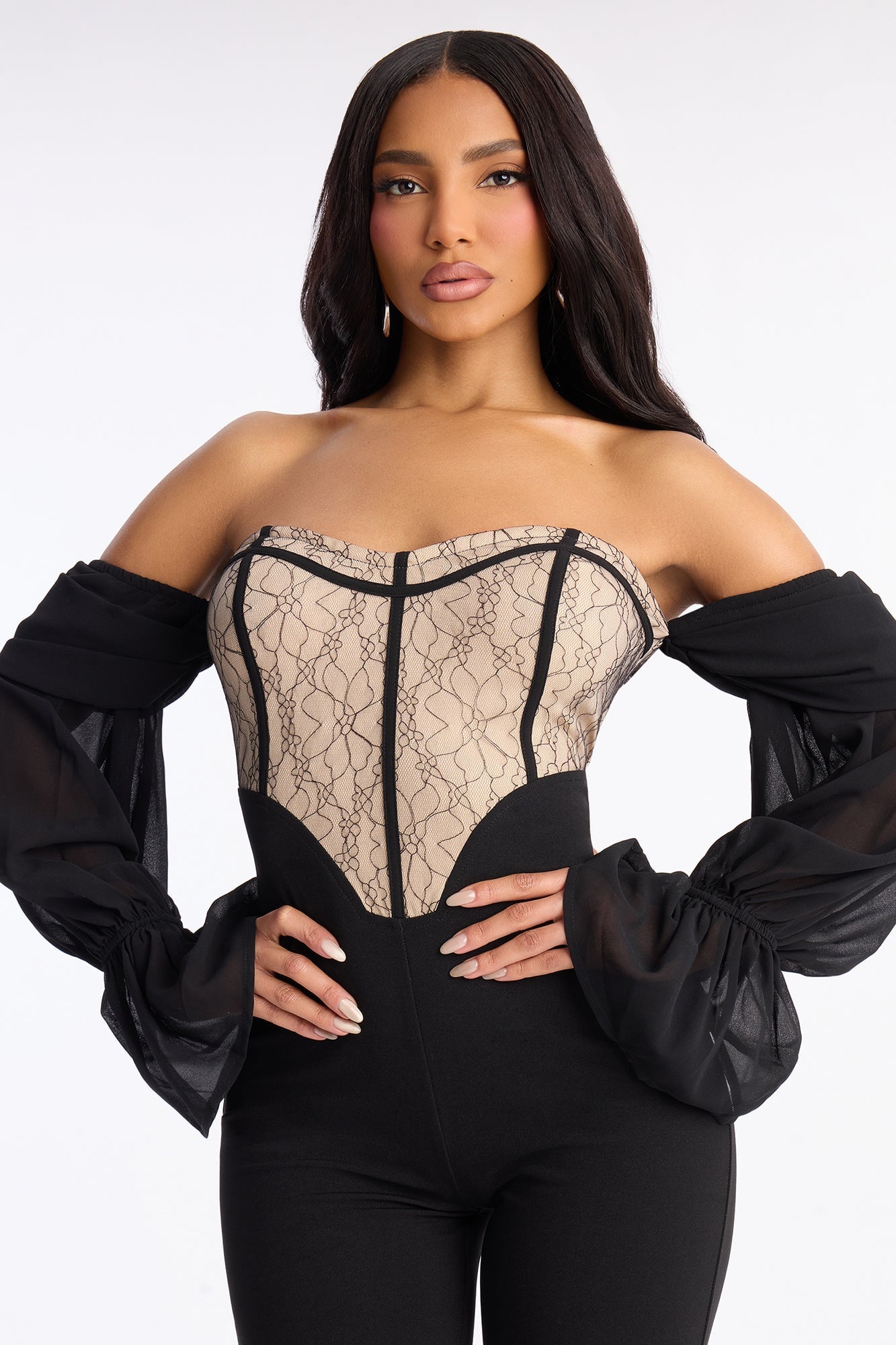 Janelle Lace Trim Flare Leg Jumpsuit - Black image 6