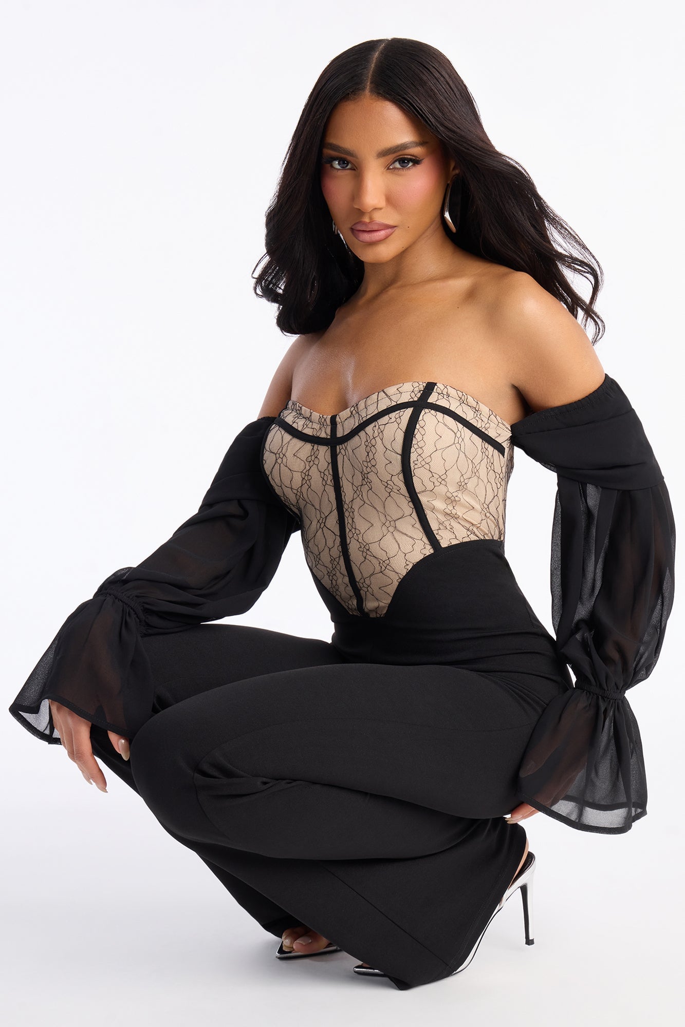 Janelle Lace Trim Flare Leg Jumpsuit - Black image 7