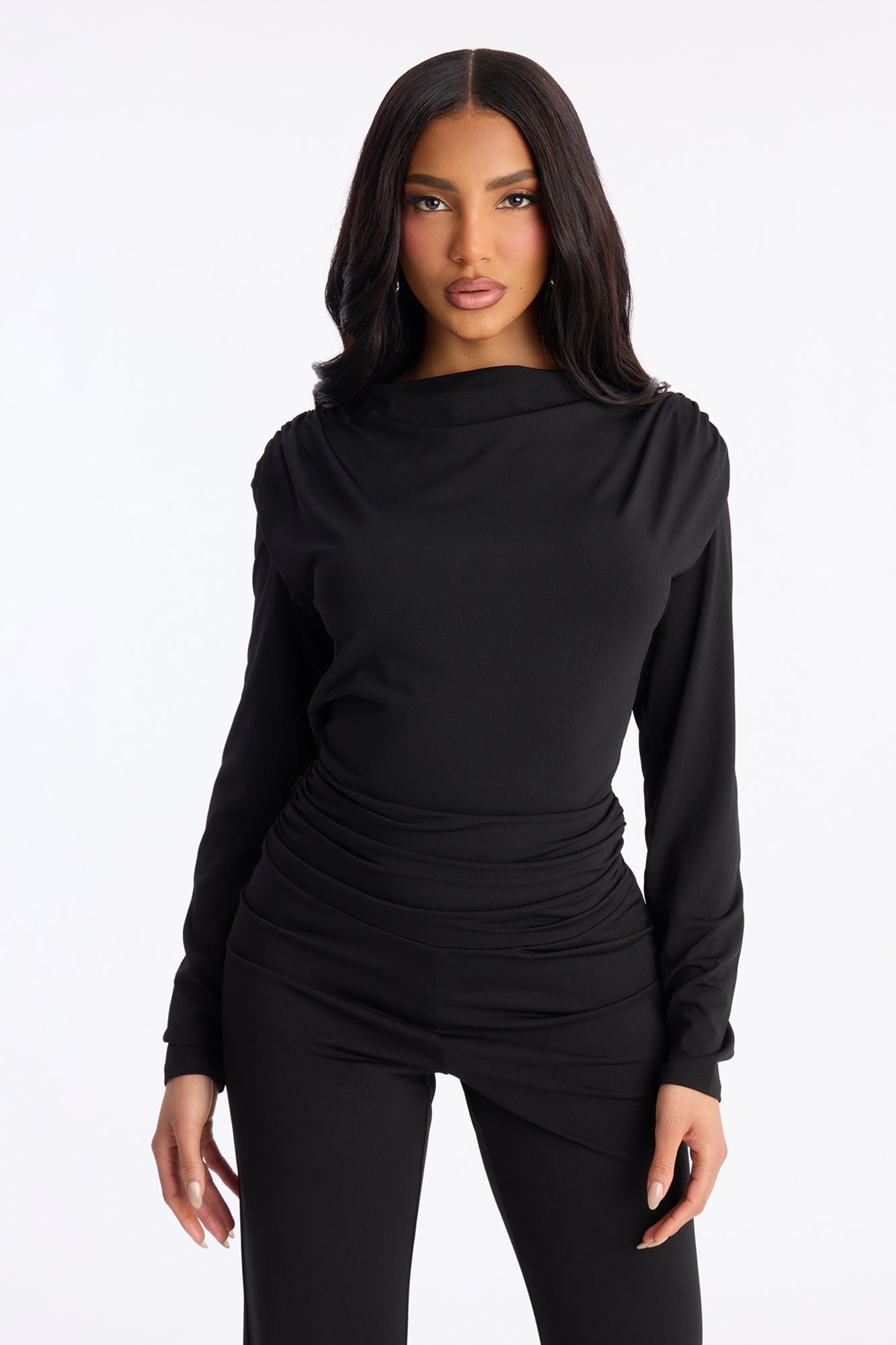 Nara Ruched Backless Wide Leg Jumpsuit - Black image 2