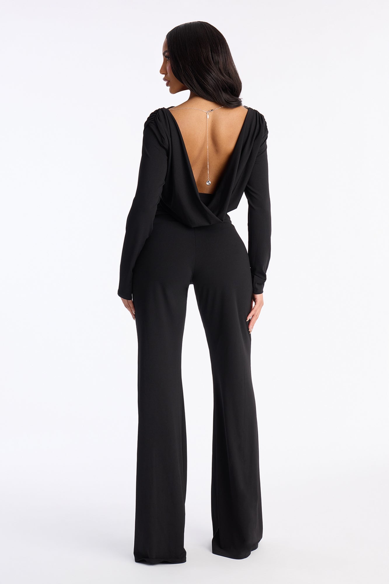 Nara Ruched Backless Wide Leg Jumpsuit - Black image 3