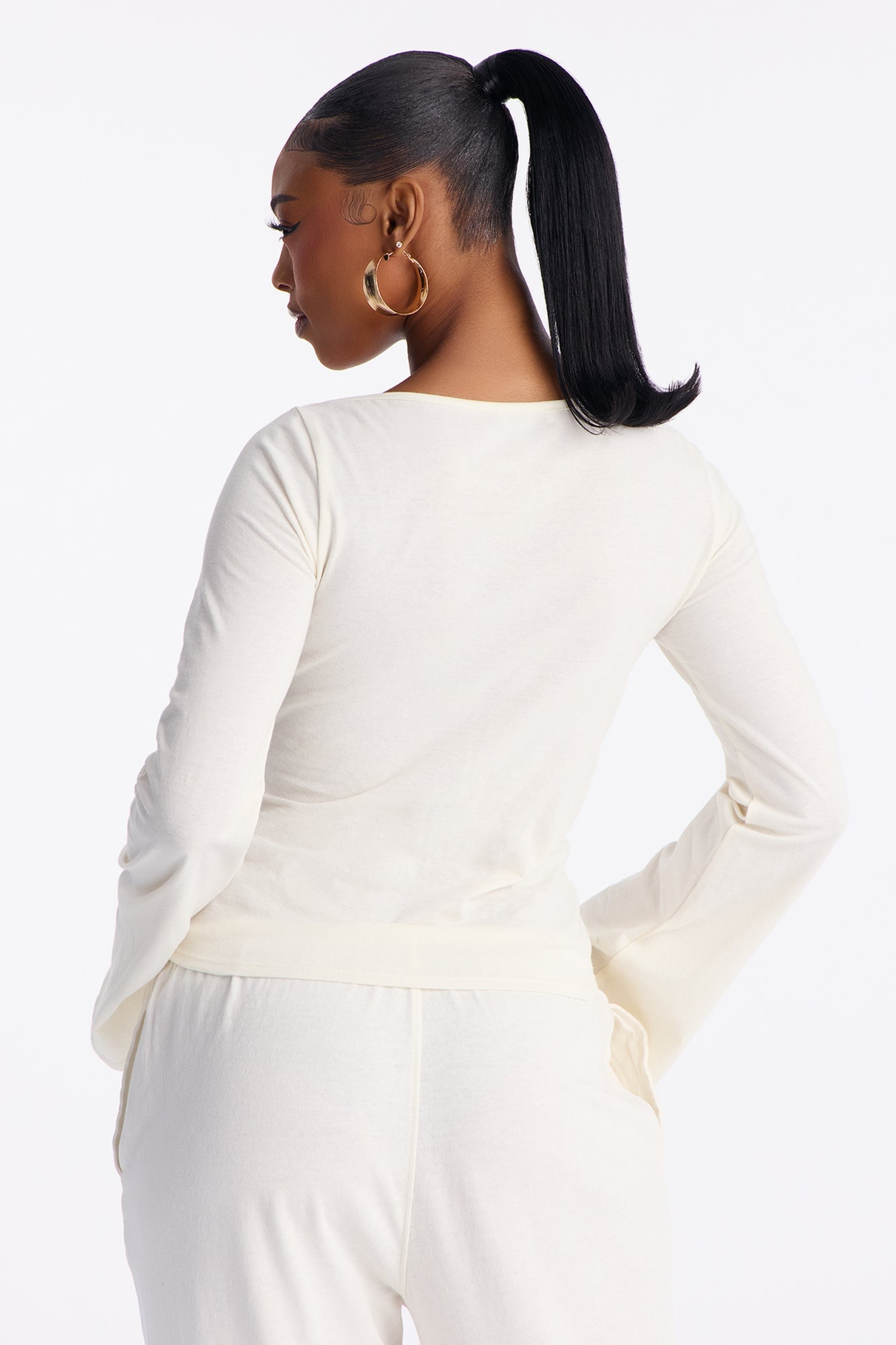 She's Effortless Cowl Neck Long Bell Sleeve Top - Ivory image 8