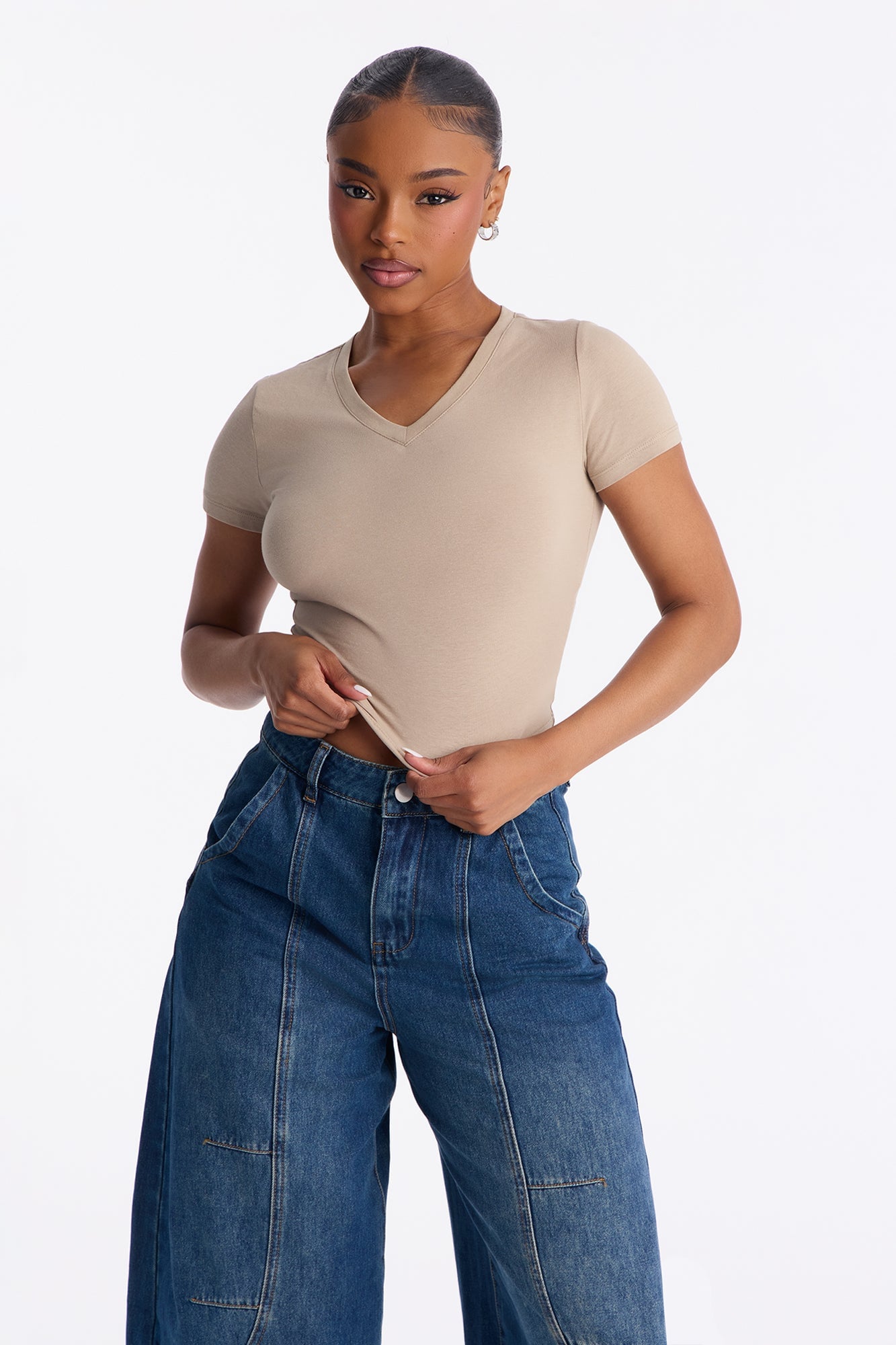 Melina V Neck Baby Tee - Olive image 1
