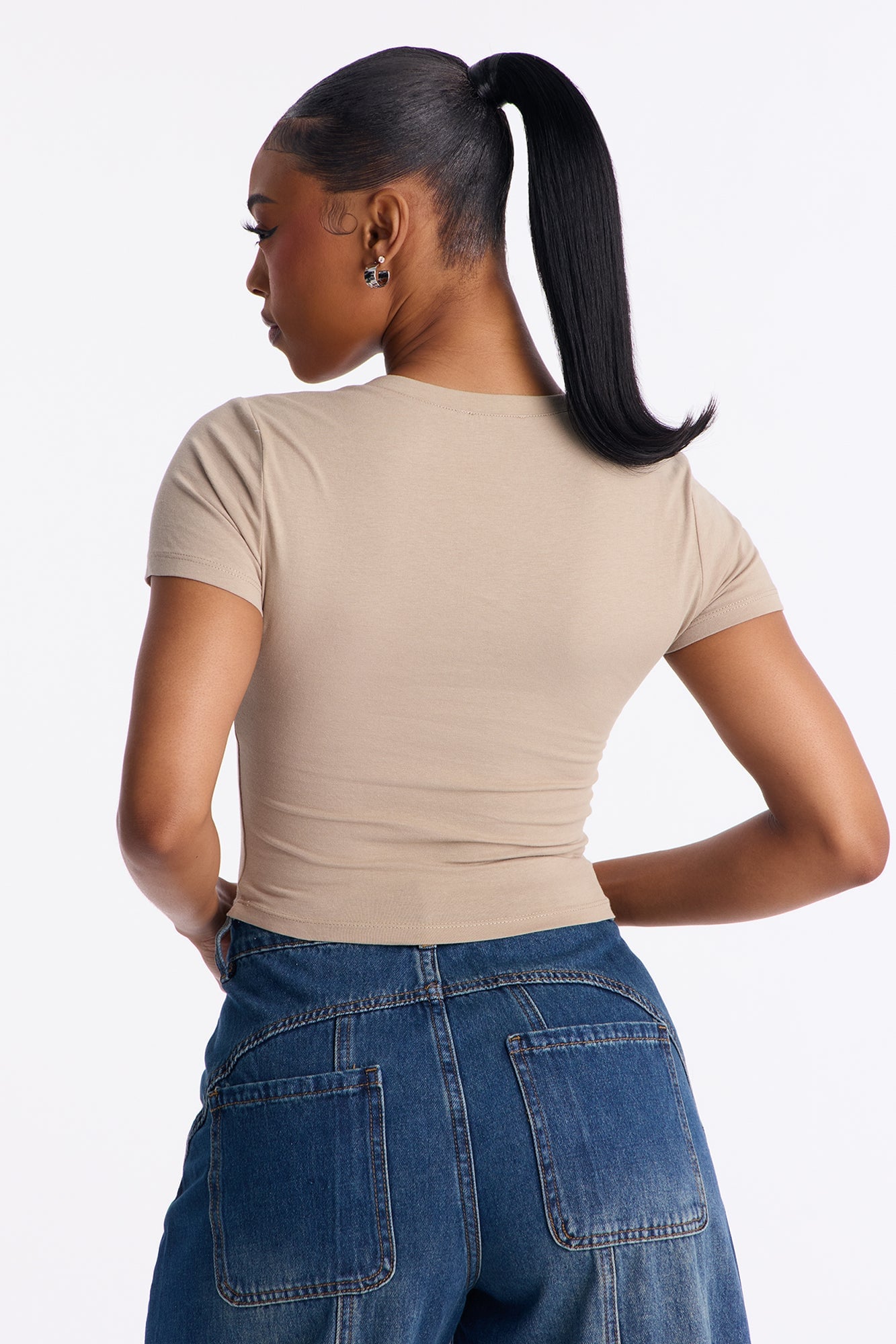 Melina V Neck Baby Tee - Olive image 3