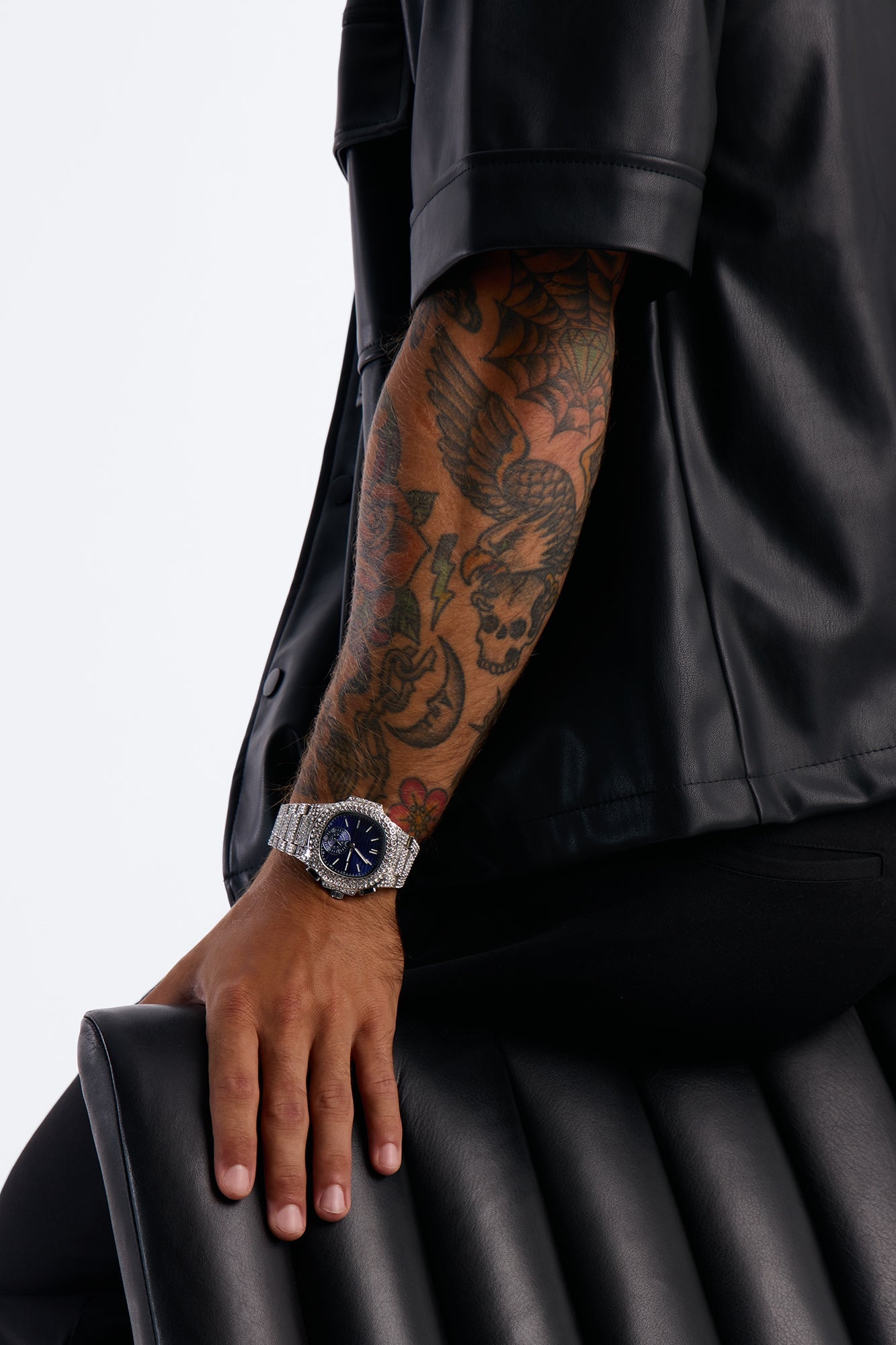 Show Face Iced Watch - Silver/Blue image 2