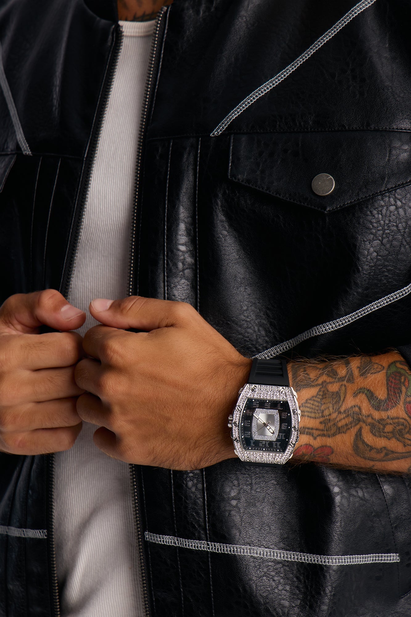 Night After Night Iced Watch - Silver/Black image 2
