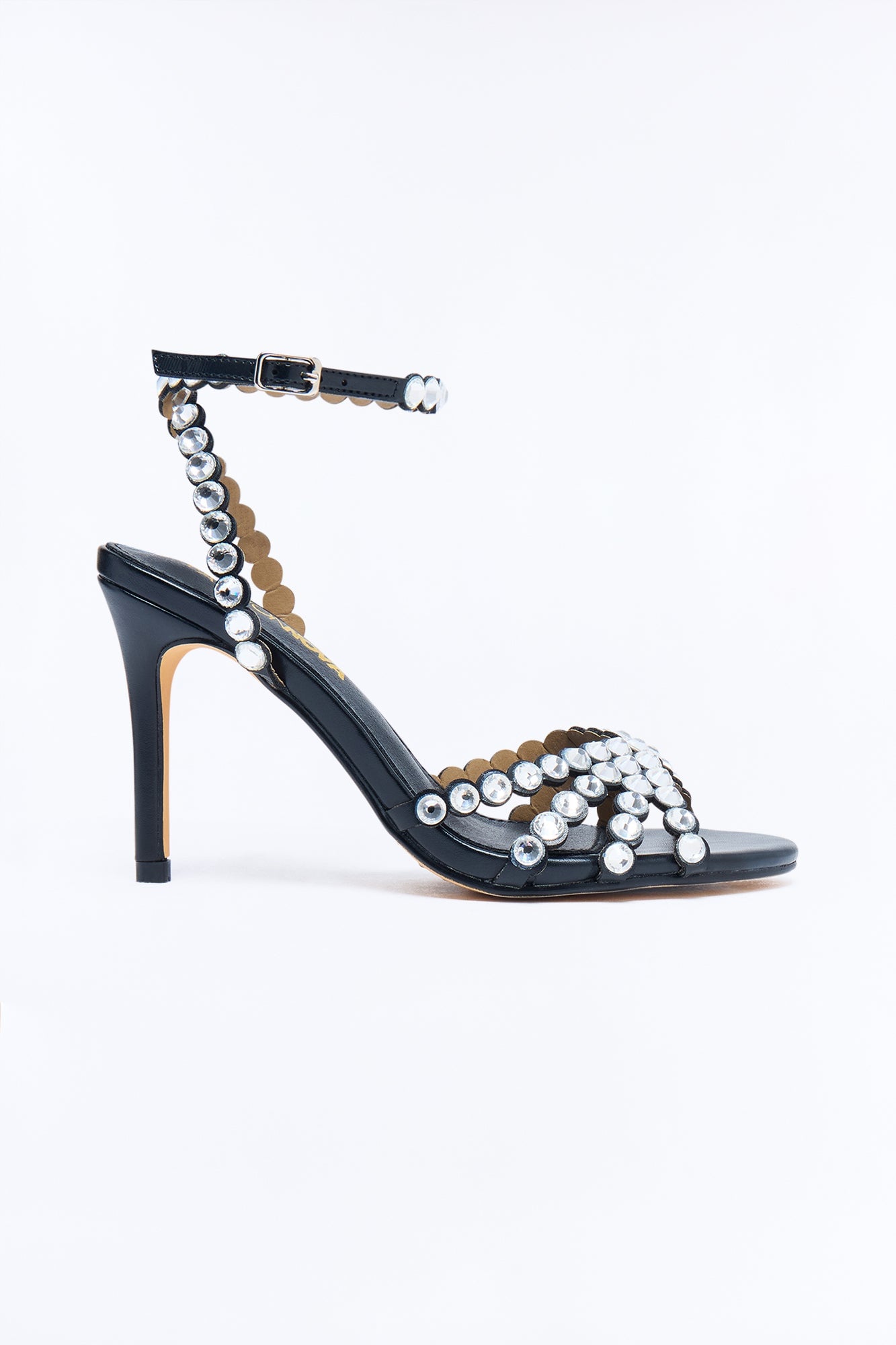 Look Back Rhinestone Heeled Sandals - Black image 3