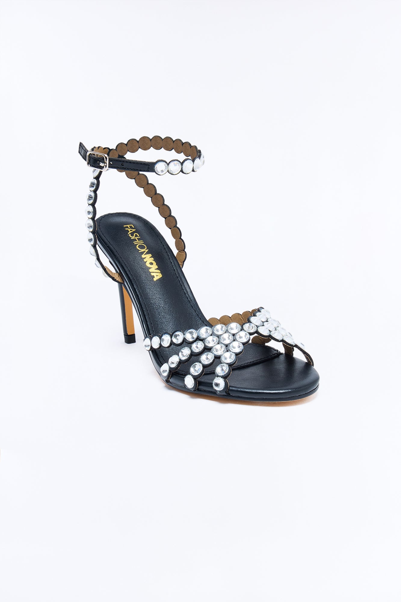 Look Back Rhinestone Heeled Sandals - Black image 4