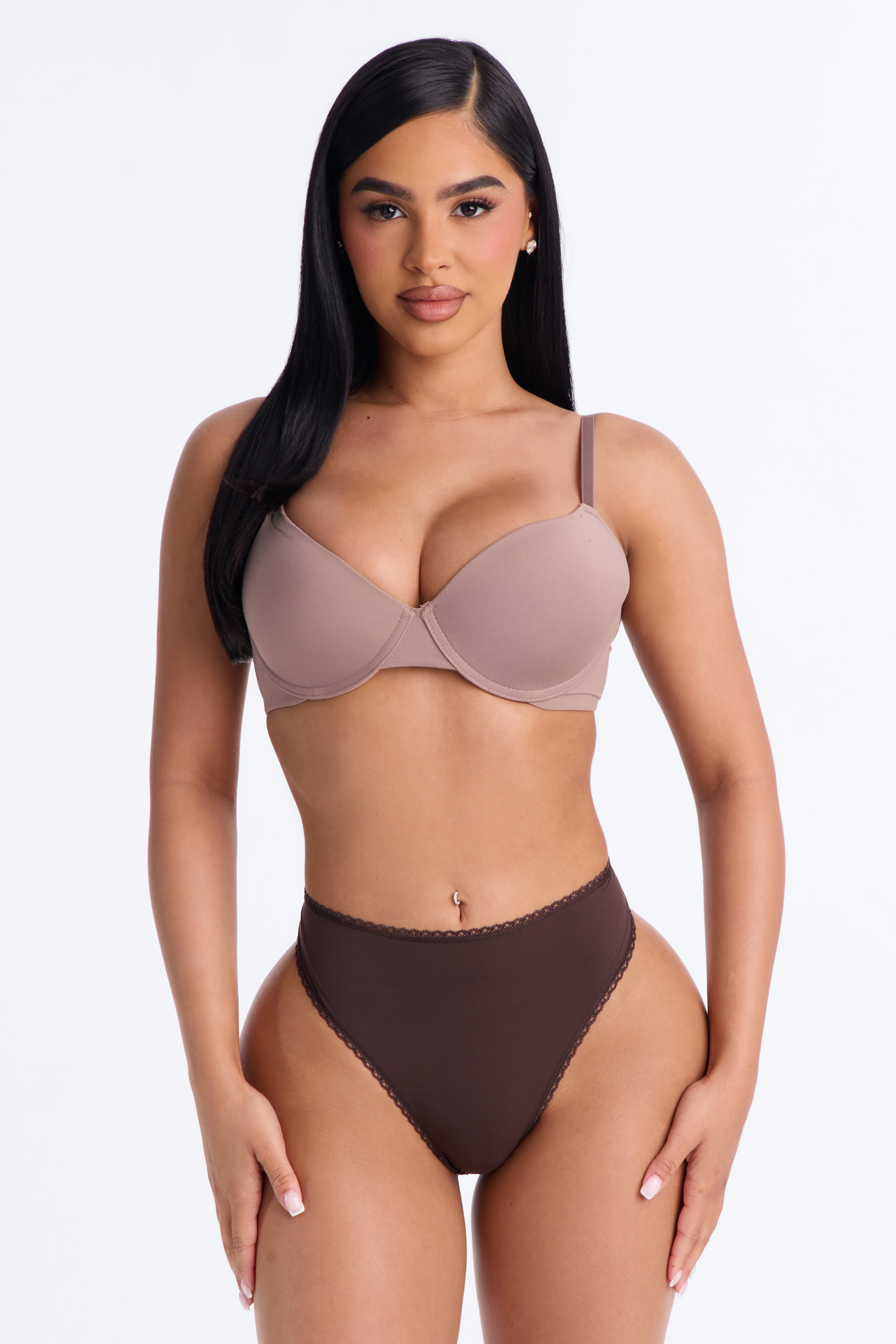 Let Me Live Lace Trim Thong Panty - Chocolate image 1