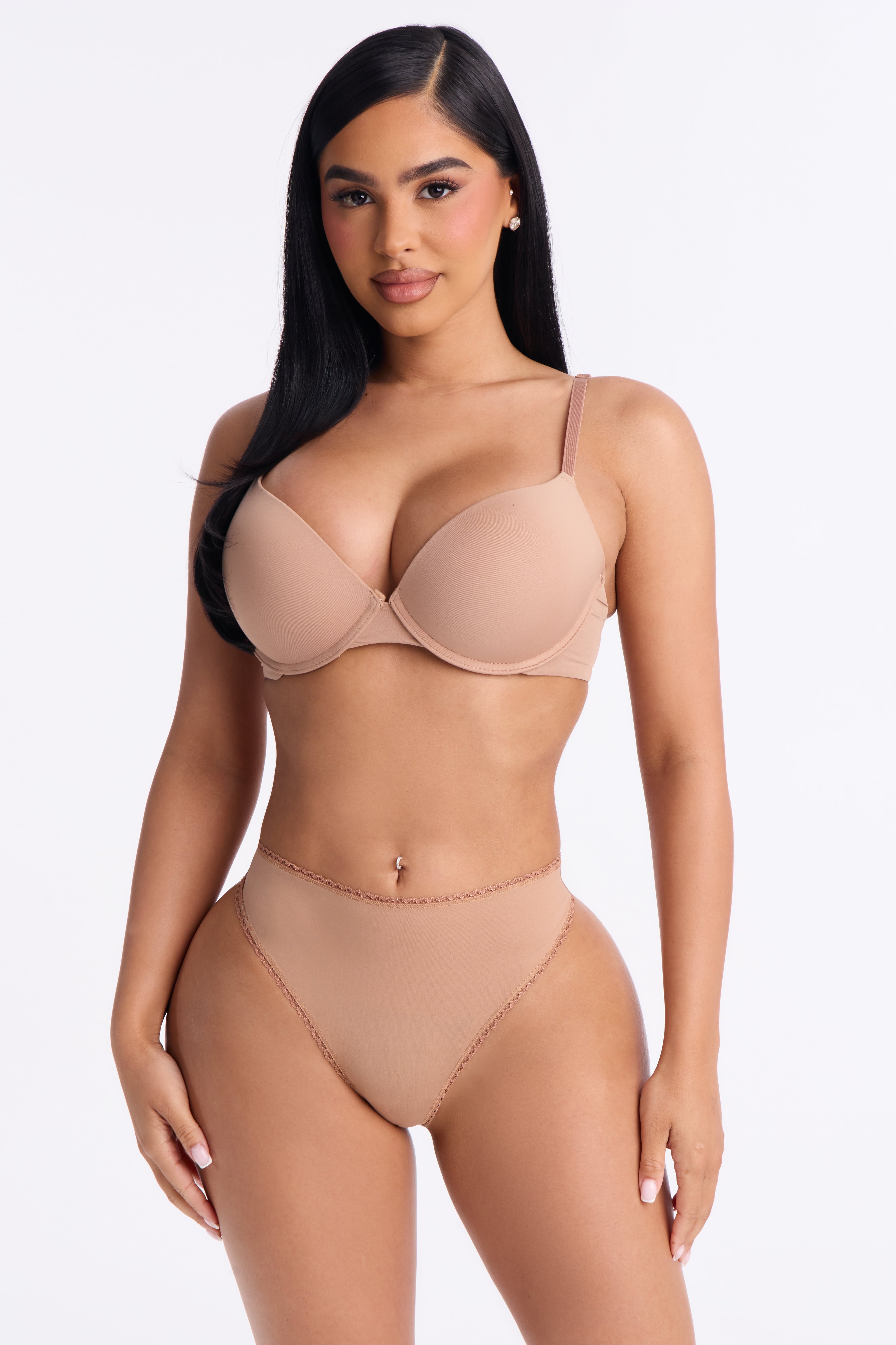 Let Me Live Lace Trim Thong Panty - Tan image 1