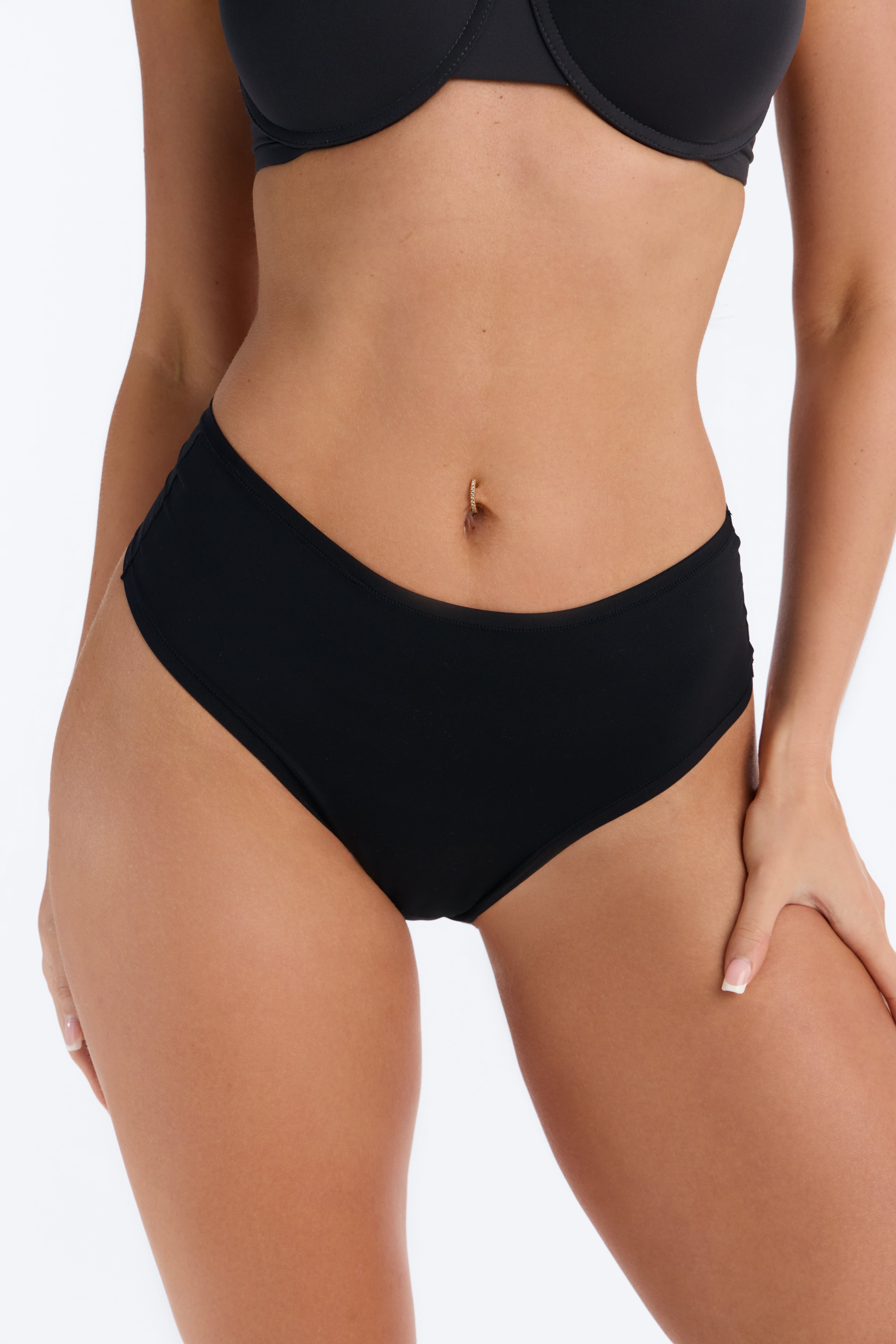 Flexible Fit Comfort Stretch High Waist Thong - Black image 2