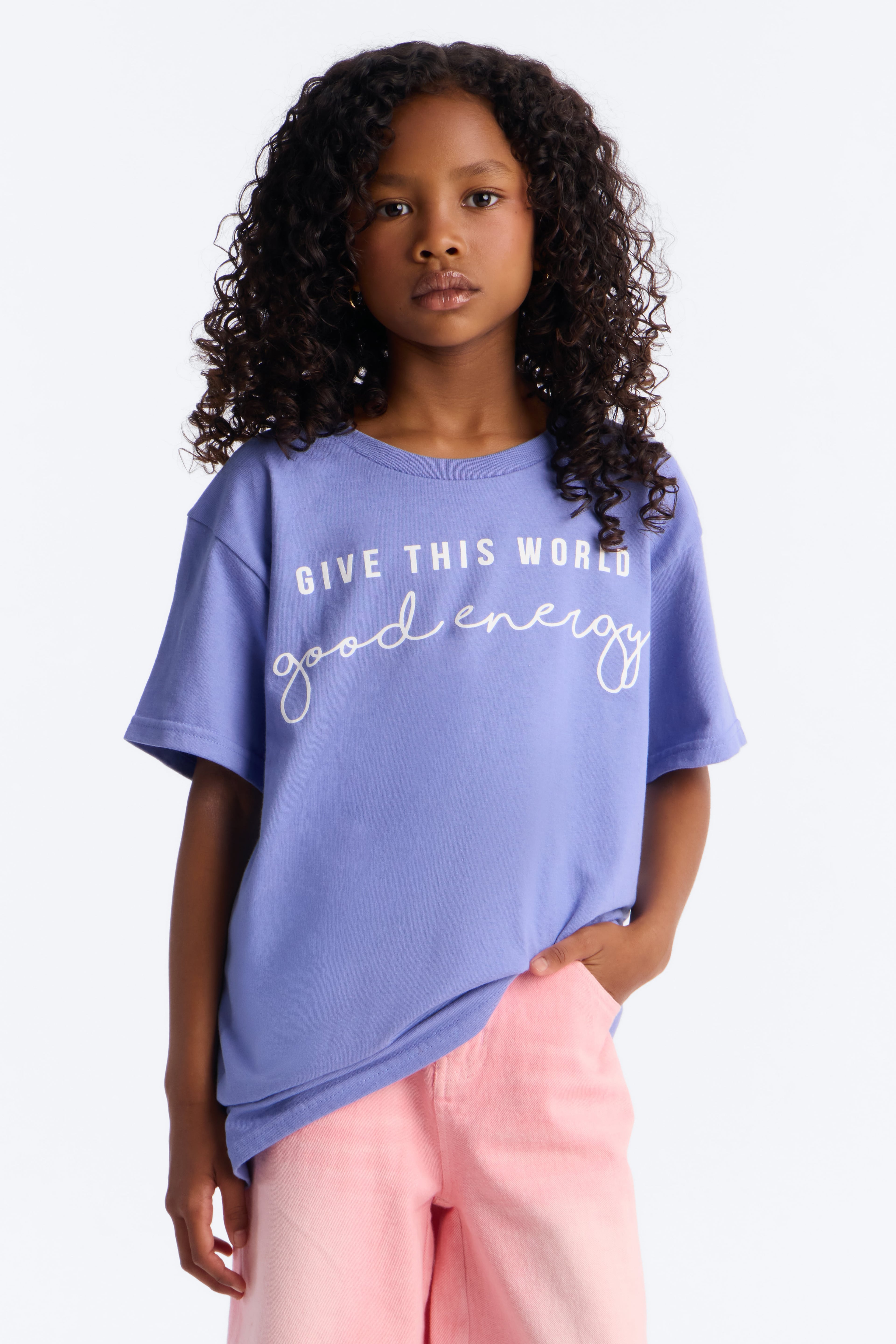 Mini Give This World Good Energy Short Sleeve Tee - Lavender image 1