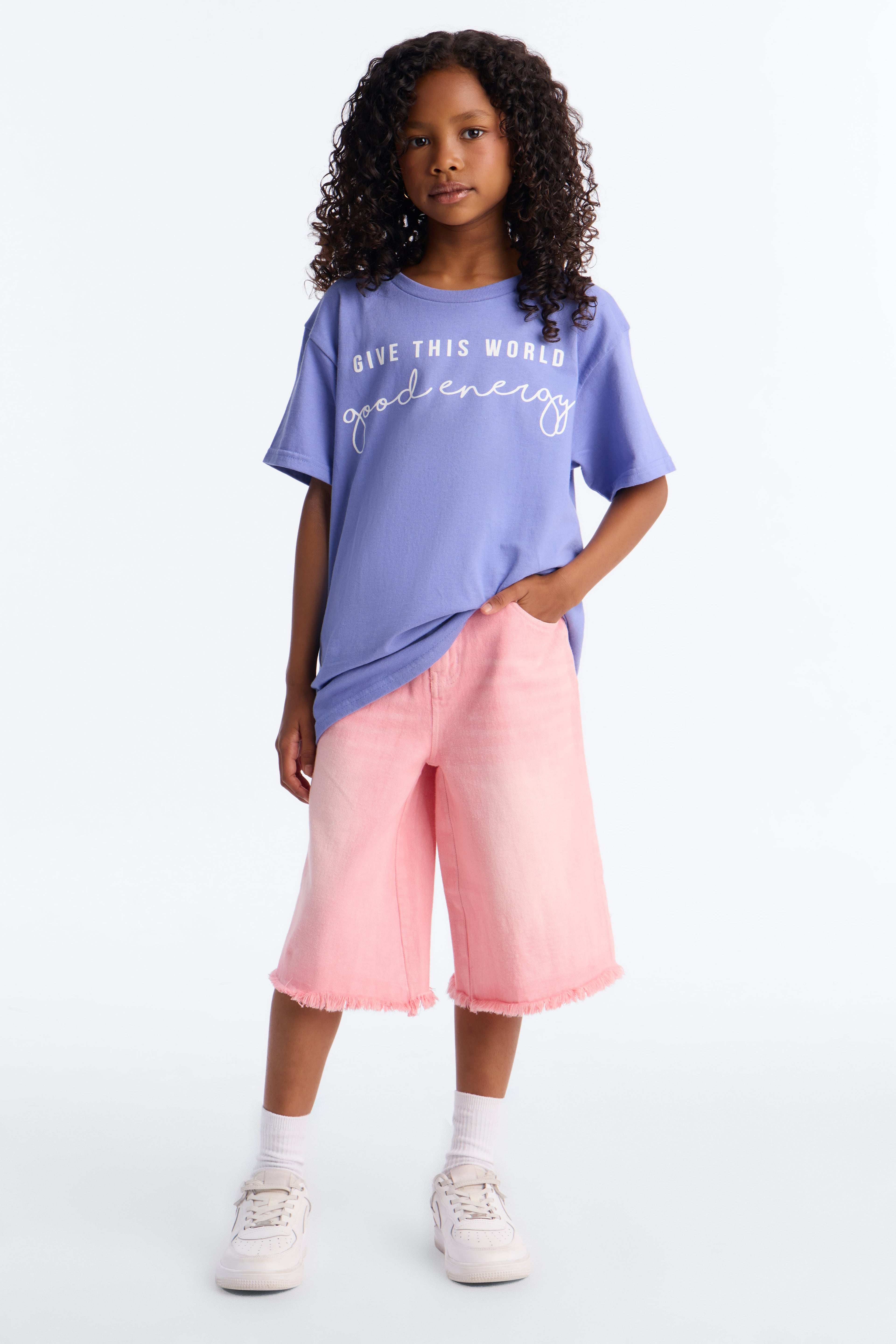 Mini Give This World Good Energy Short Sleeve Tee - Lavender image 2