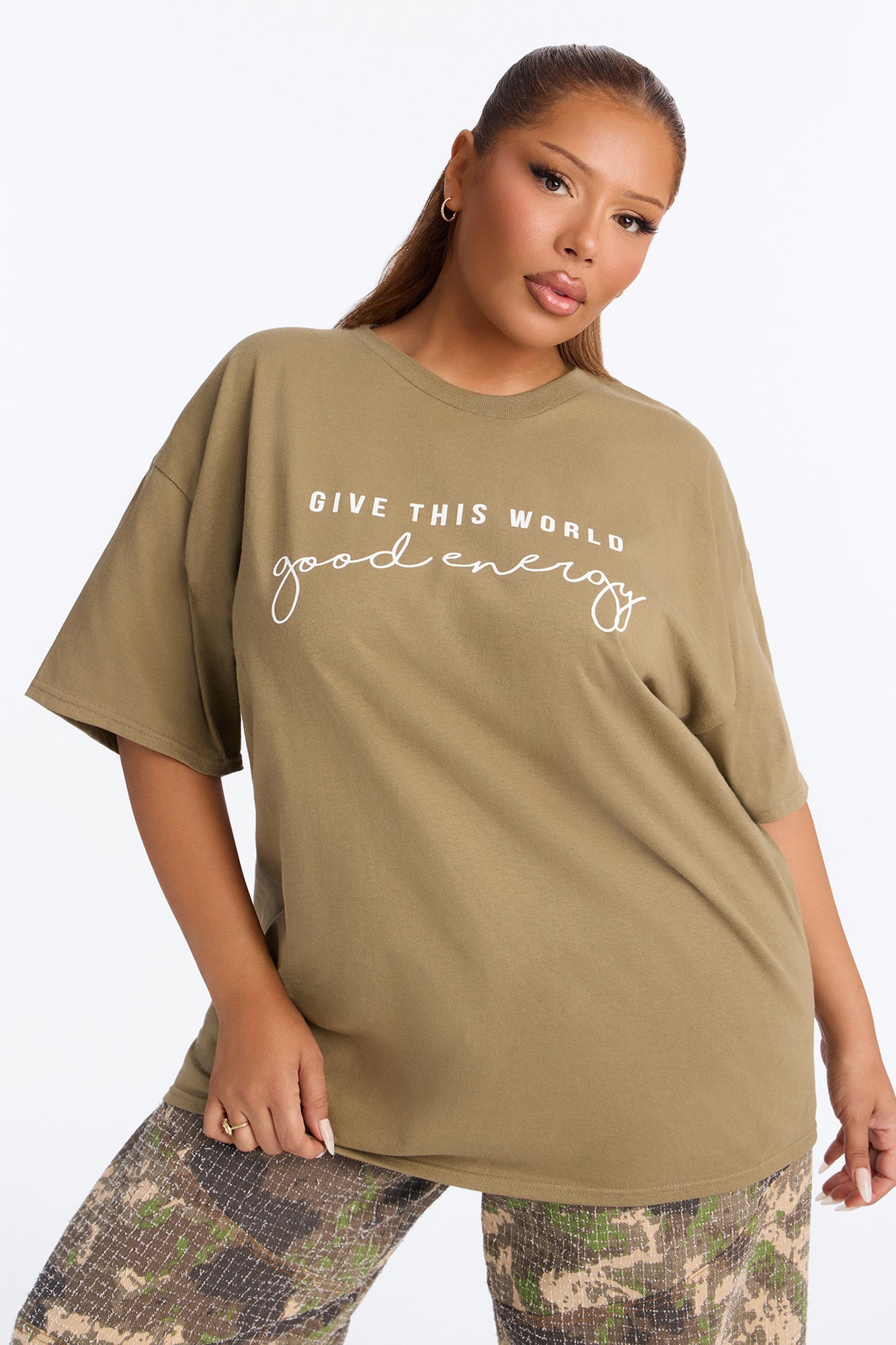 Give This World Good Energy Short Sleeve Tee - Olive image 1
