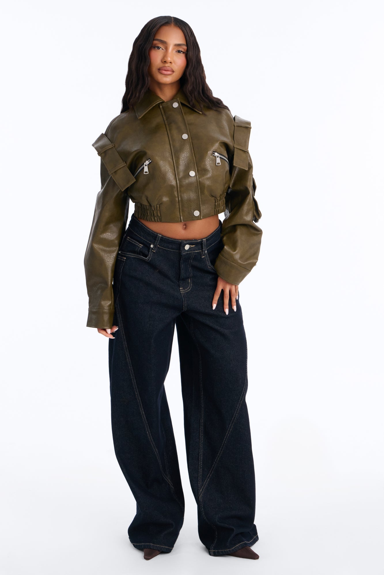 Harper Washed Faux Leather Jacket - Olive image 6