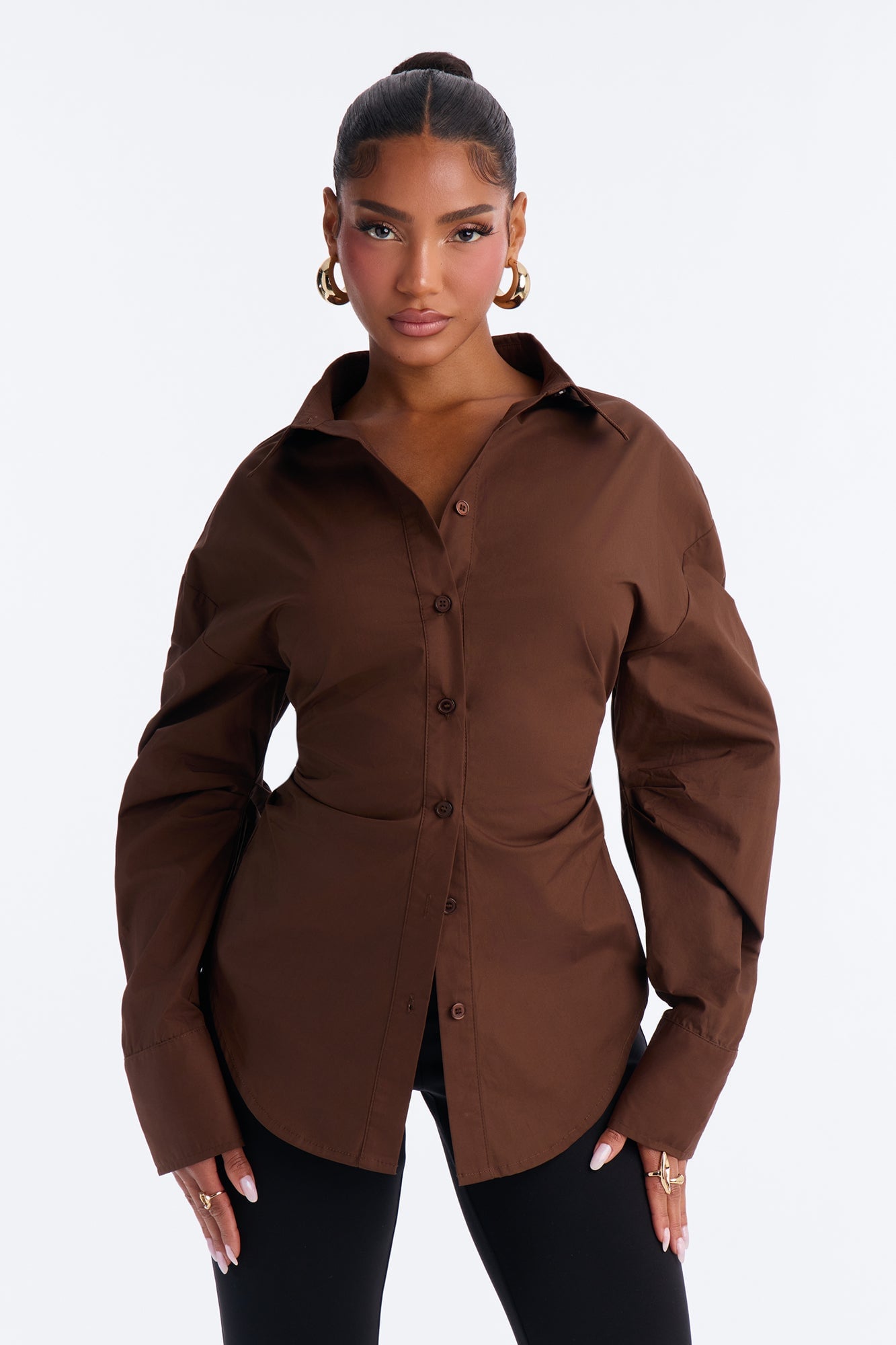 Alaia Poplin Button Up Shirt - Chocolate image 5