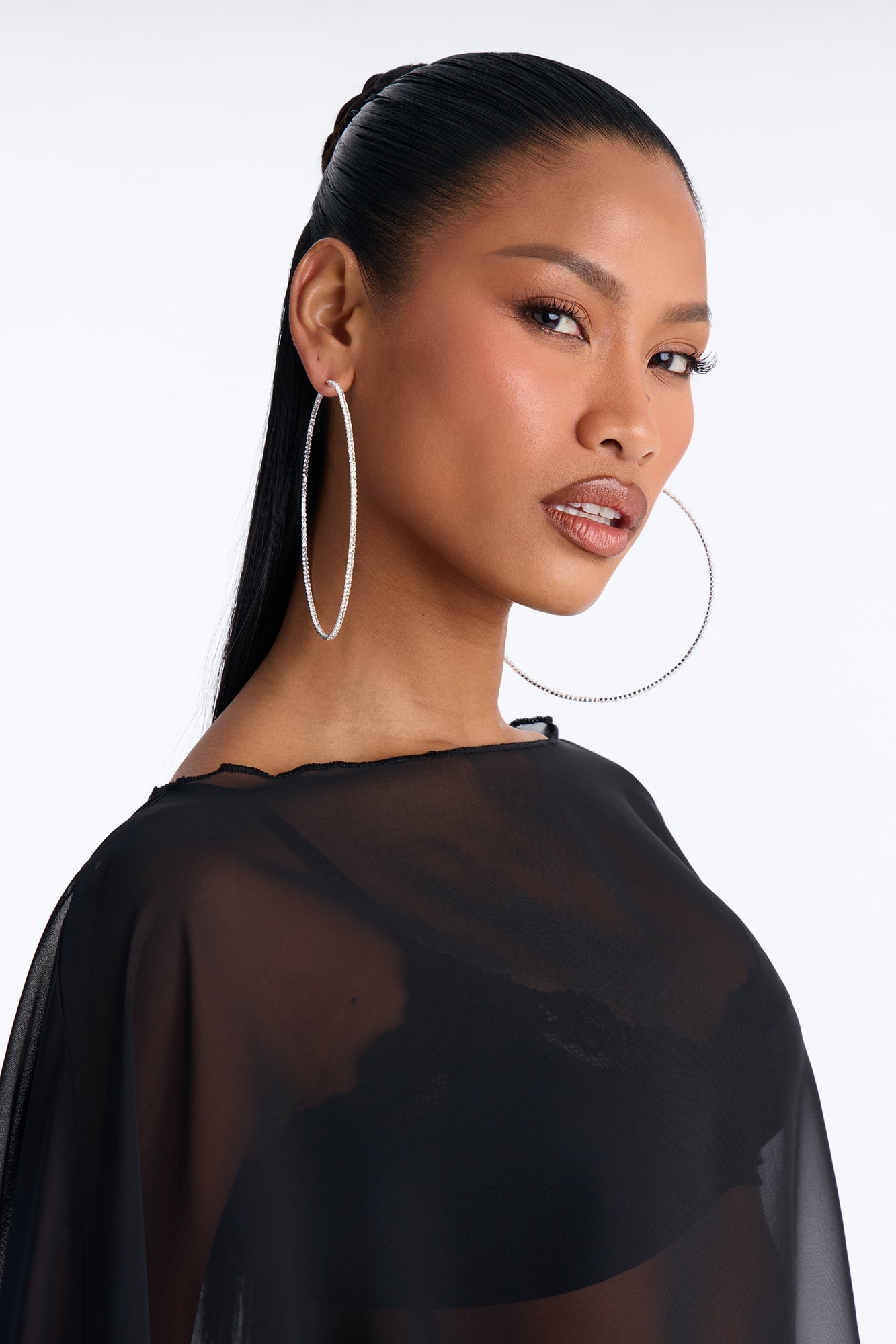 Party On Rhinestone Hoop Earrings - Silver image 2