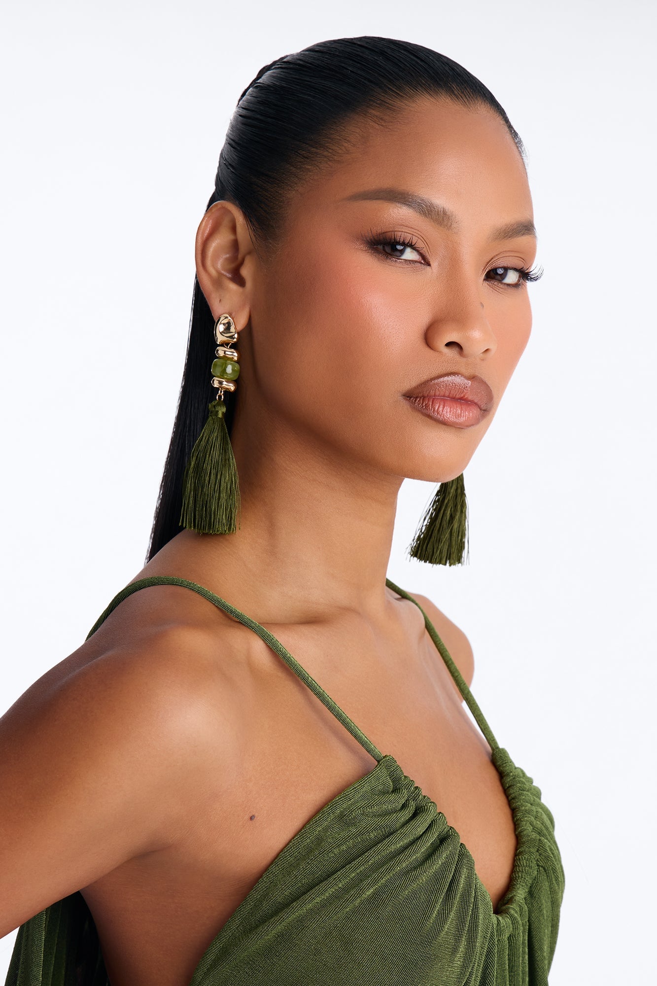 Serving Looks Drop Earrings - Gold/Green image 1