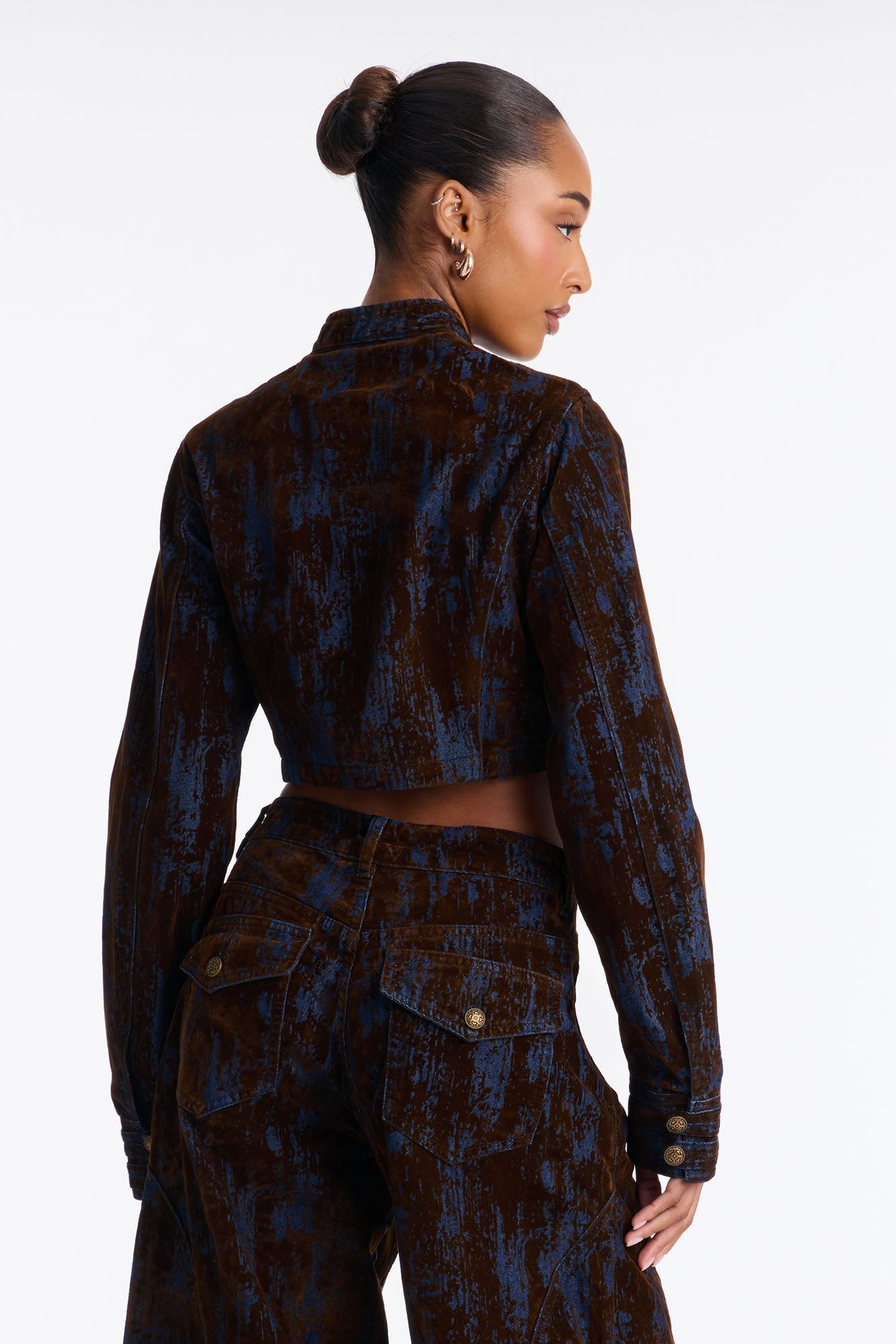 Royal Decree Flocked Denim Blazer Jacket - Brown Combo image 4