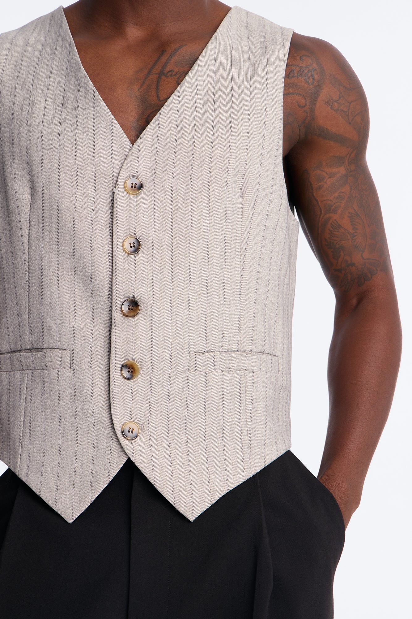 Herringbone Tailored Vest - Grey image 7