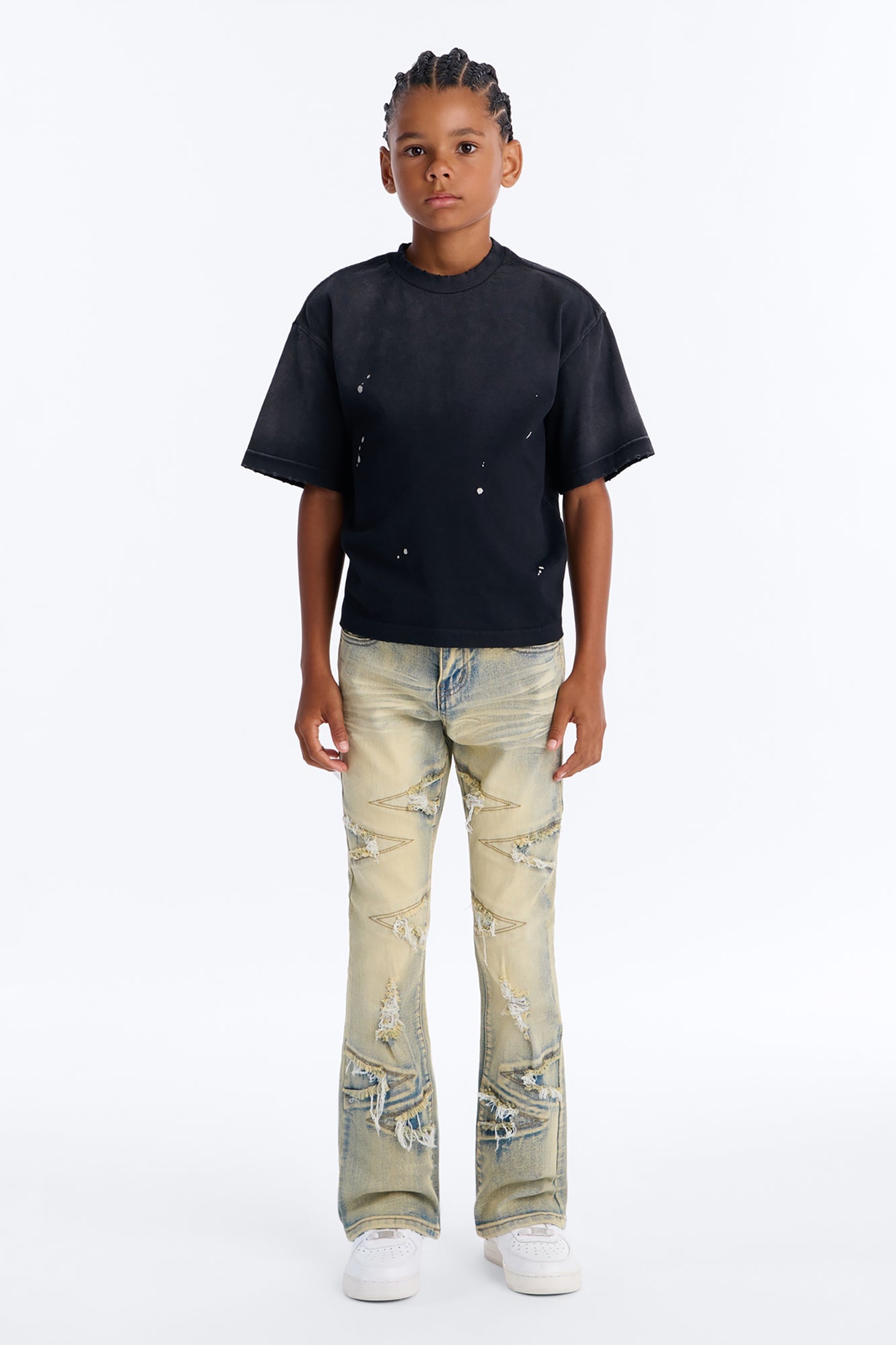 Mini Stacked Skinny Flare Triangle Fray Jeans - Light Wash image 1