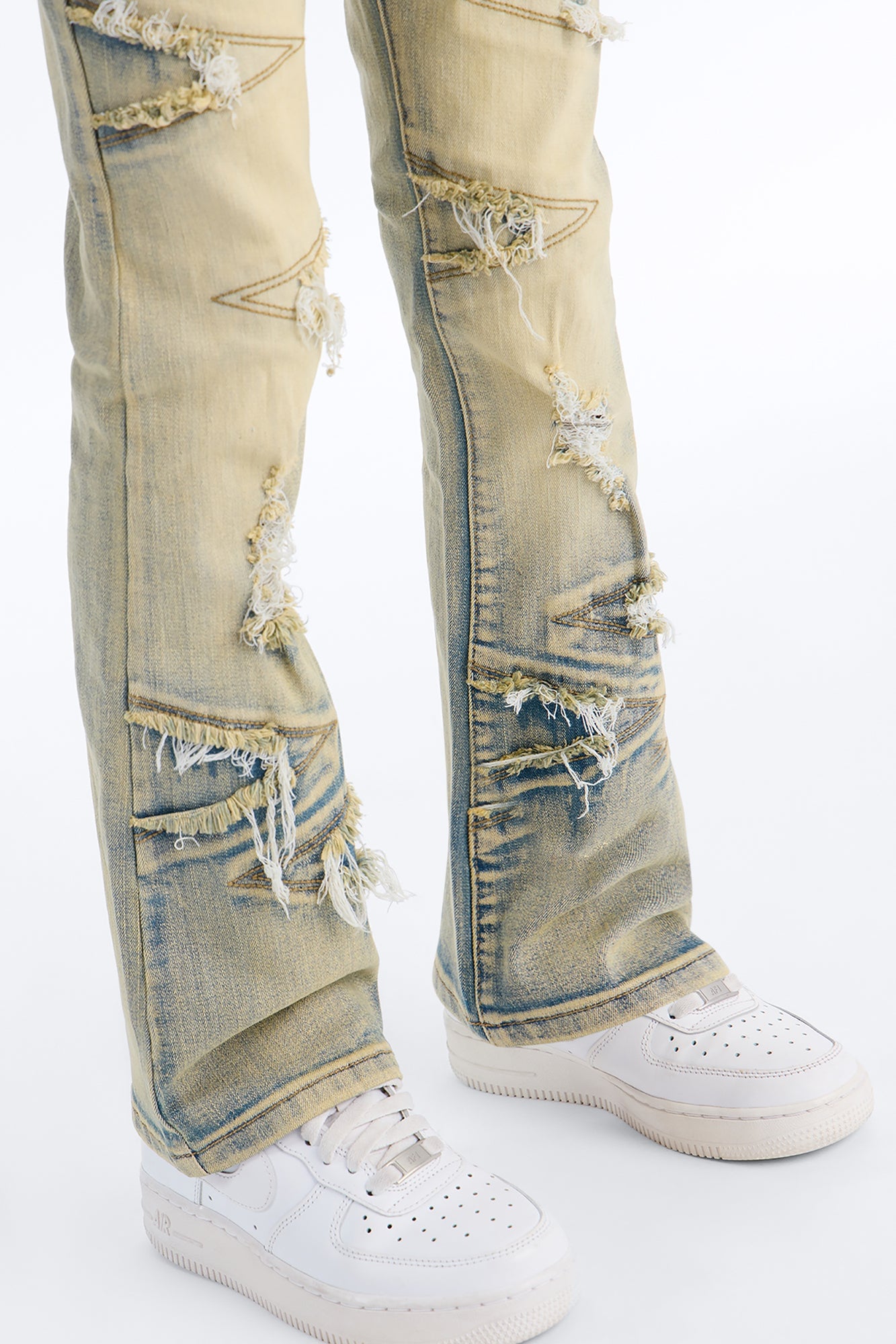 Mini Stacked Skinny Flare Triangle Fray Jeans - Light Wash image 4