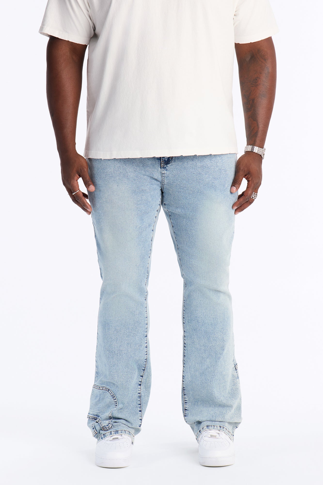 Stacked Skinny Flare Outlaw Hem Jean - Light Wash image 2