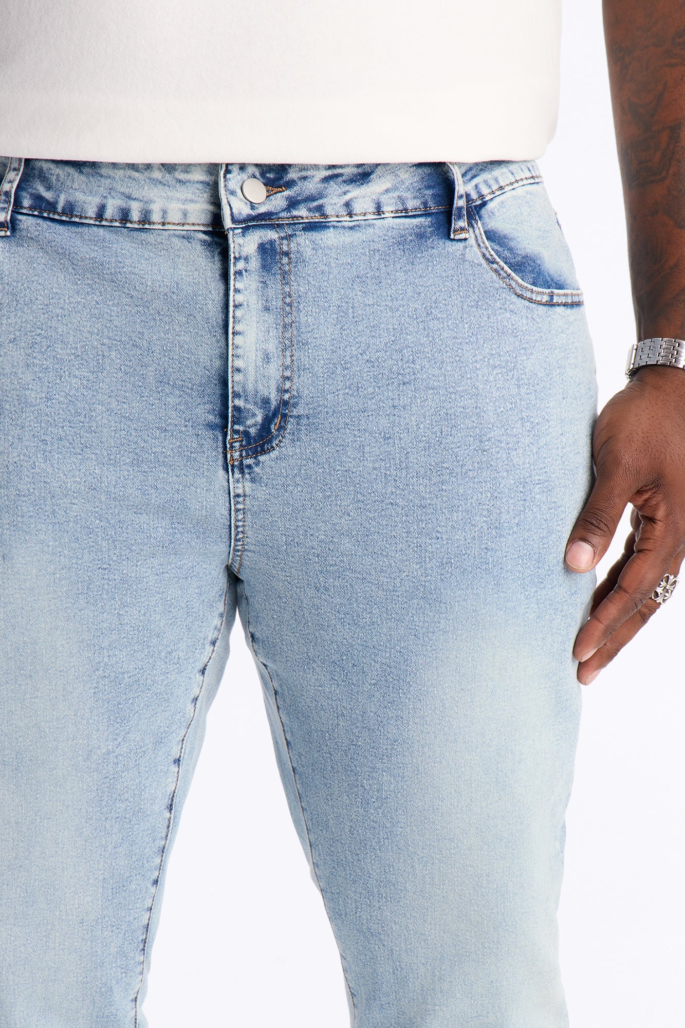 Stacked Skinny Flare Outlaw Hem Jean - Light Wash image 4